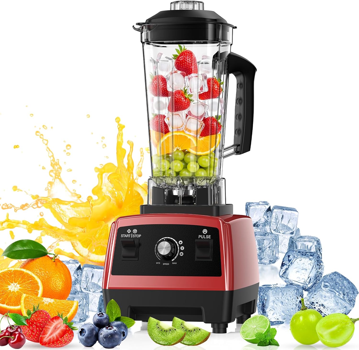 Blender for Smoothies, Countertop Blenders for Kitchen, Ice Crushing, Frozen Fruits, Smoothie Blender with 68Oz. Pitcher, Red