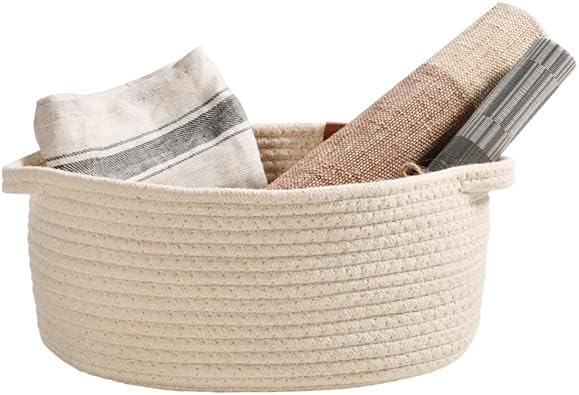 INLIMA Appliance Shelf for Kitchen Cotton Storage Basket, Woven Fabric, Small Basket With Handle, Cute Desktop Storage Basket, Sundries Storage Basket，size：20 * 14.5 * 7.5cm(s) (Size : Large)