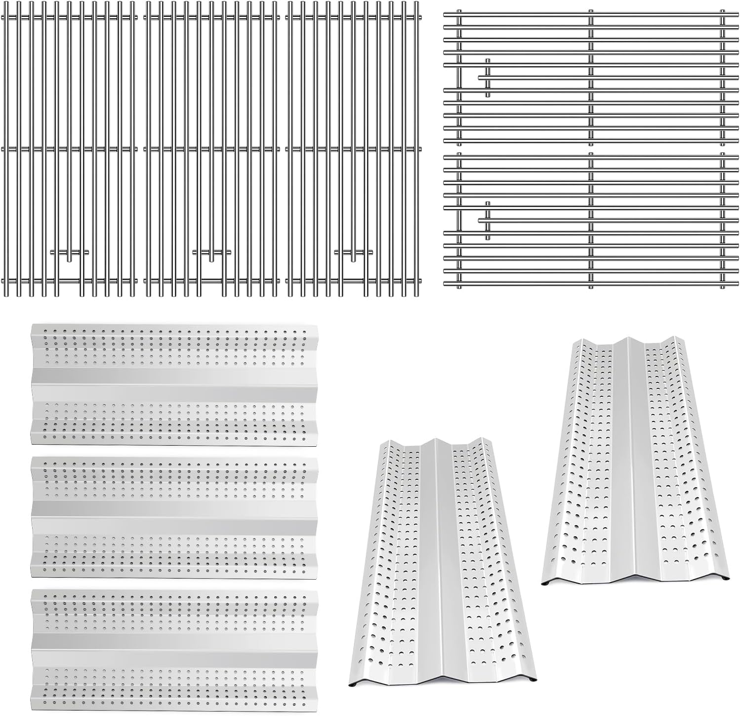5Packs 7mm Round Cooking Grid Grates with 5Packs Stainless Steel Flame Tamer Heat Plates Replacement Parts for Blaze BLZ-3 BLZ-4 BLZ-5,3, 4, 5 Burner Blaze Grill Models