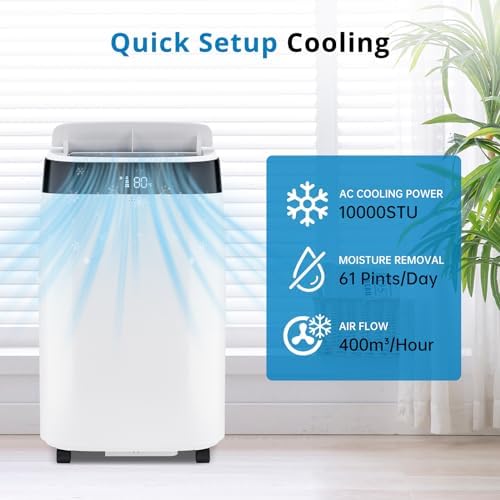 10000Btu Portable Air Conditioner with Remote Control,Quiet AC Unit with Cool, Dehumidifier & Fan Mode Room Cooling Up to 450 sq ft,24 Hour Timer, Window Installation Kit for Home, White