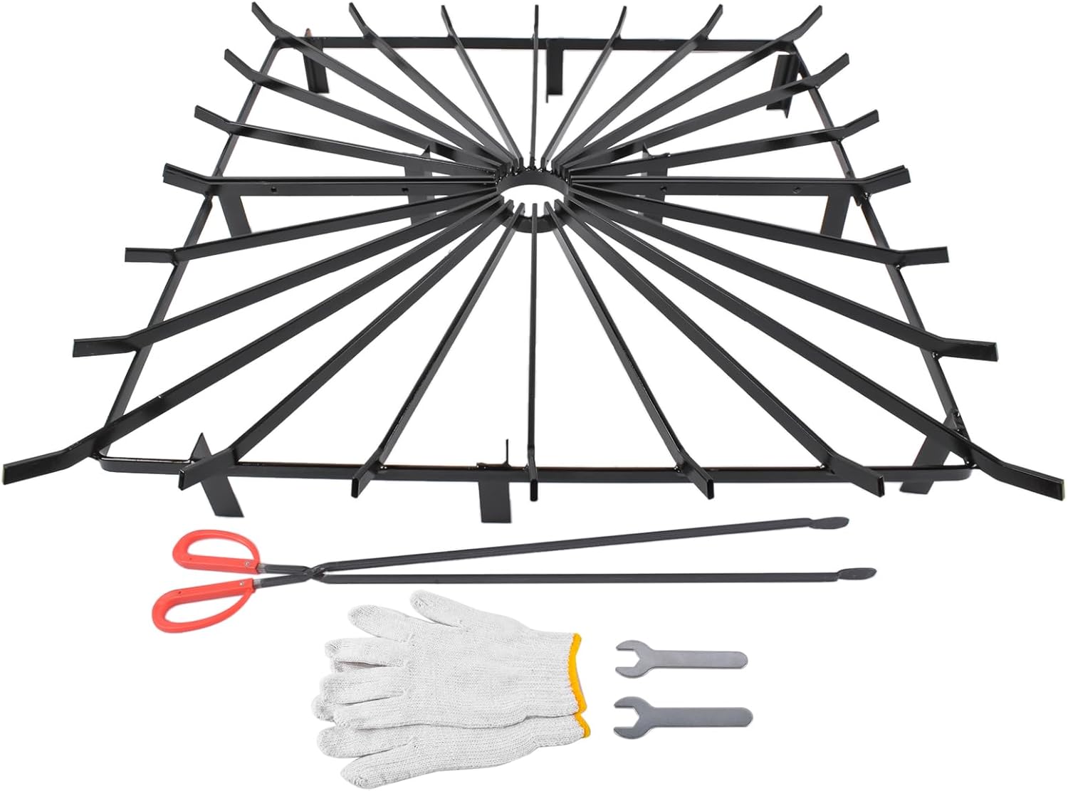 Heavy Duty Square Wheel Fire Pit Grate, 36''x36'' Sizes, Includes Fireplace Gloves & Poker