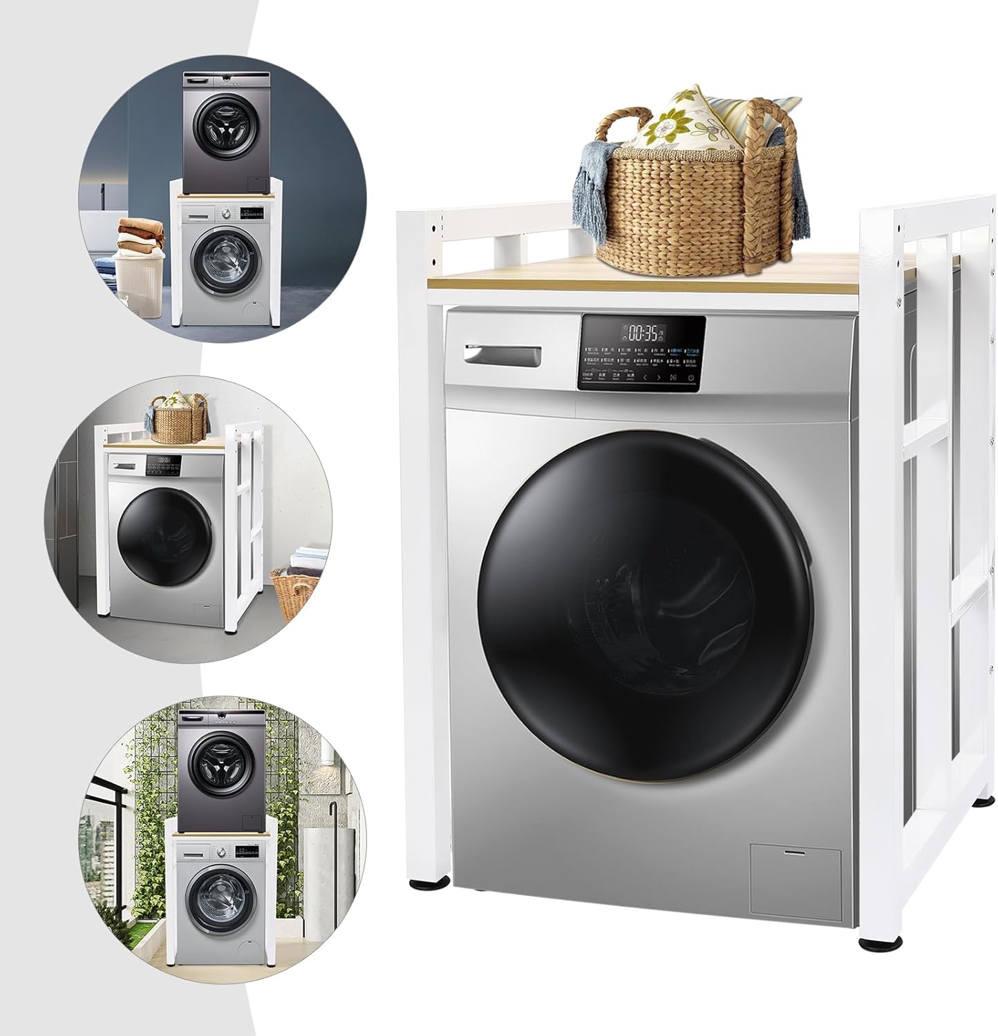 2-Tier Washer Dryer Stacking Rack - Heavy Duty Metal Storage Stand Holds 420lbs, Adjustable Shelves for Secure Appliance Stacking in Laundry Room Bathroom (White)