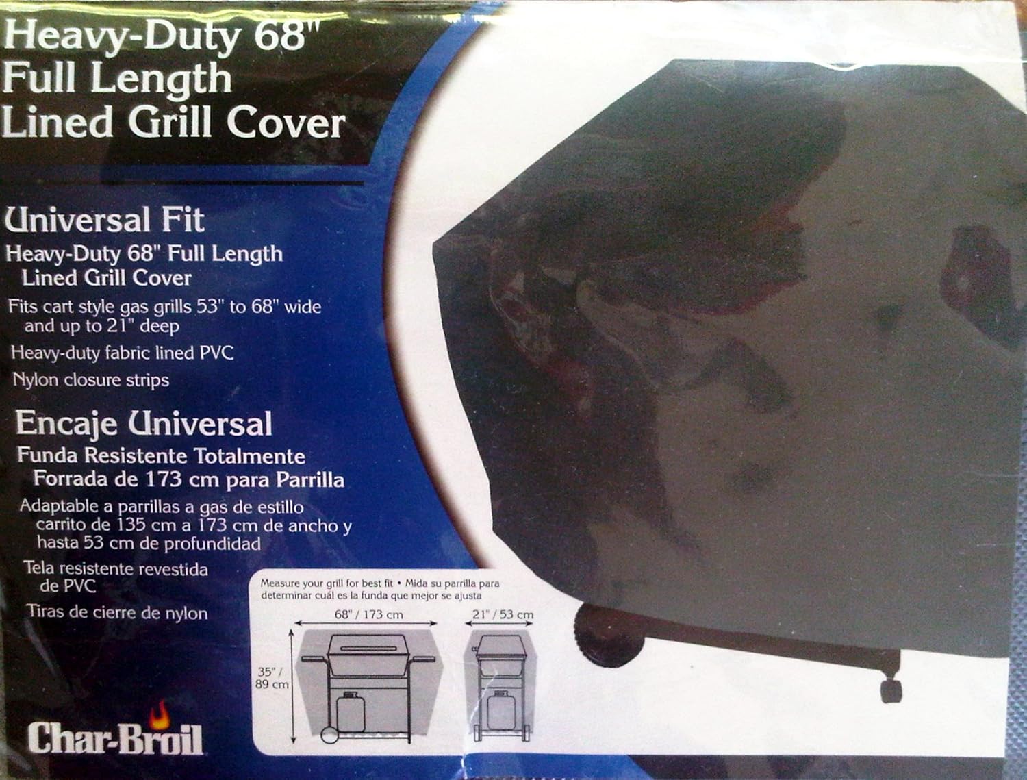 Char-Broil Heavy-Duty Full Length Lined Grill Cover, 68