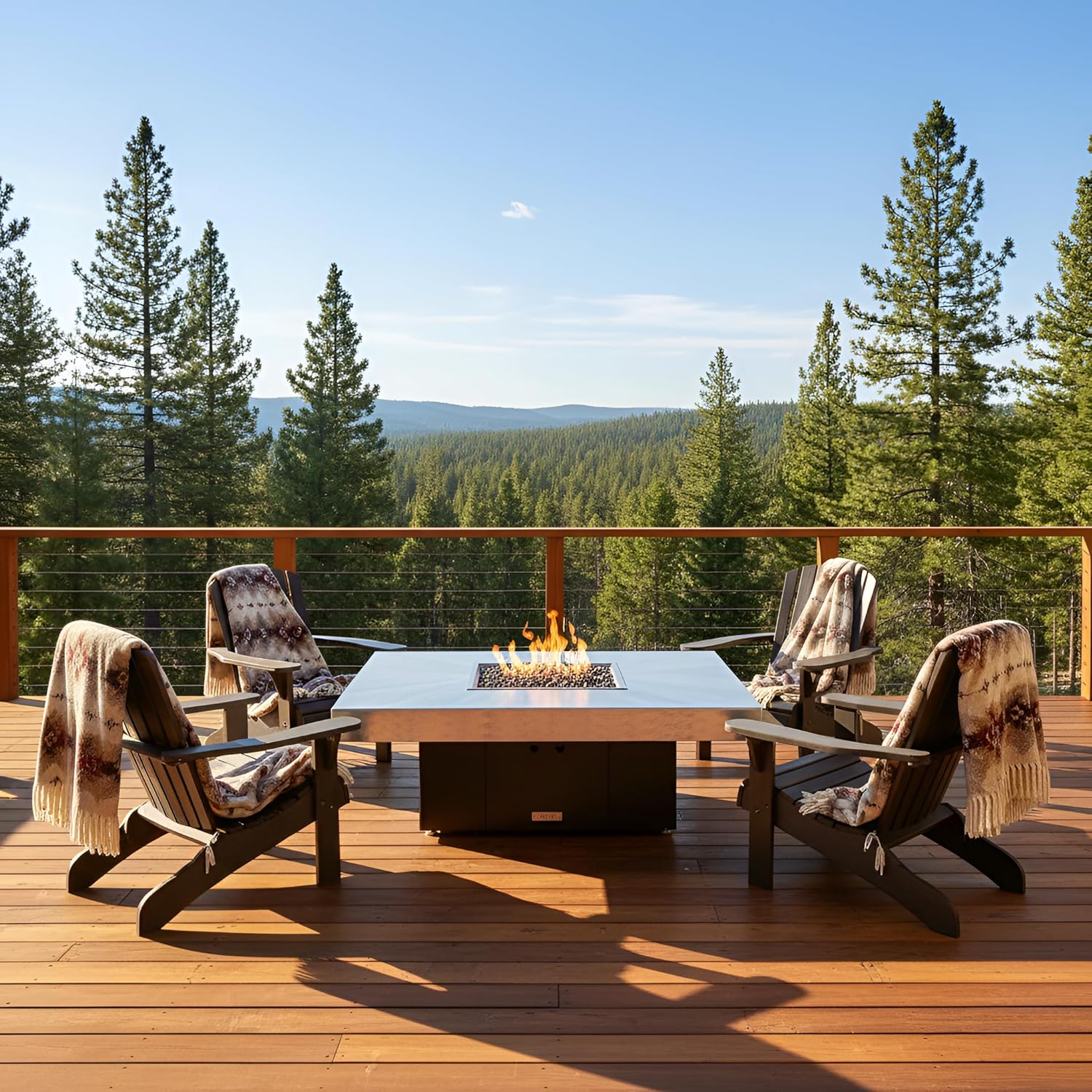 COOKE Santa Barbara Rectangular Fire Pit Table - 40 x 30 - Propane - Brushed Aluminum Top - Bronze Powdercoat Base