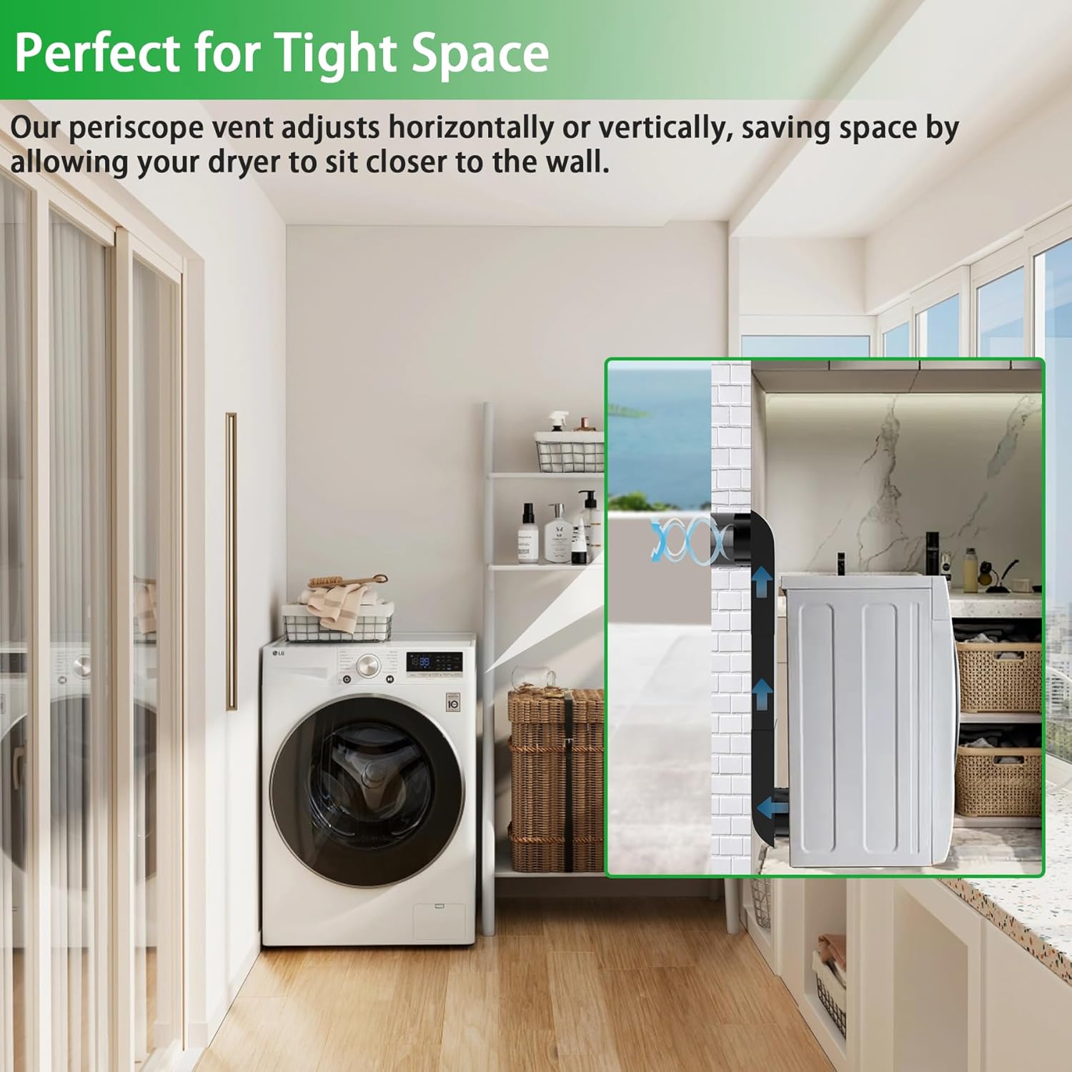 Periscope Dryer Vent Kit for Whirlpool, 29-45 Inch Stainless Steel Telescoping Duct, Low Profile Flat Vent for Tight Spaces, Universal 4 Inch Replacement with Foil Tapes