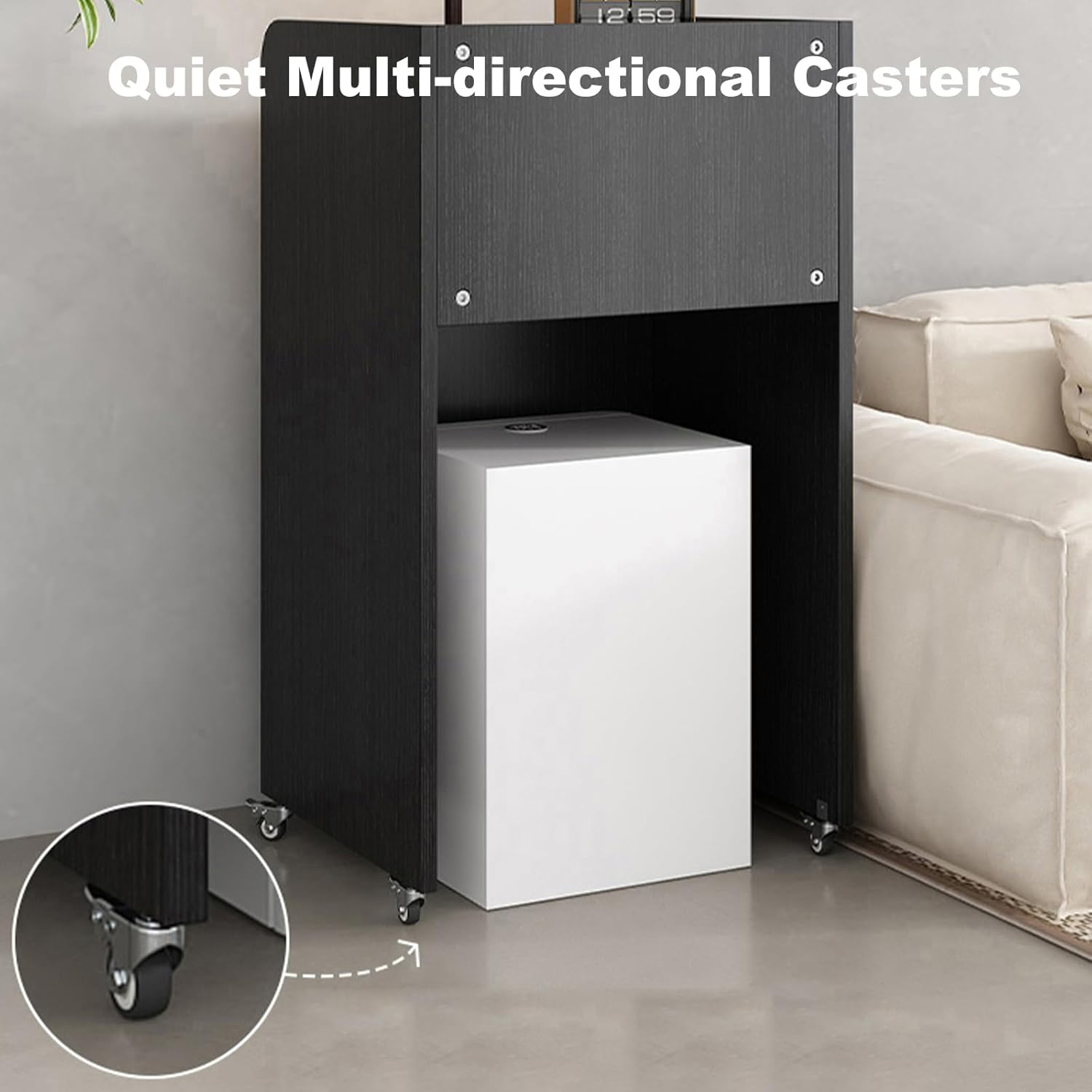 JSWHYBD Robot Vacuum Cabinet with Wheels and Drawer, Wooden Storage Cabinet for Vacuum Cleaner, Mobile Side Table for Living Room, Bedroom & Kitchen, 20.1