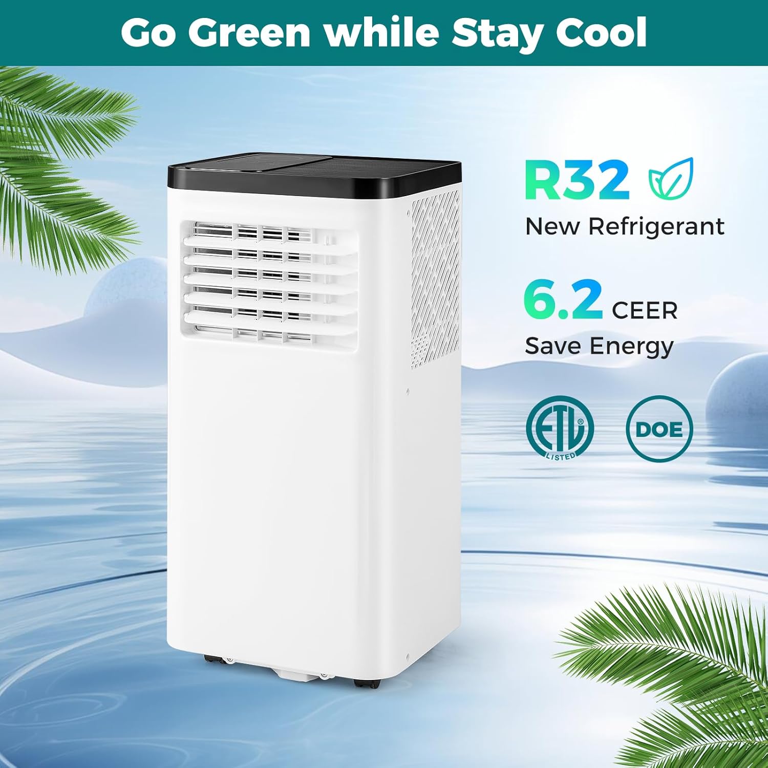 GOFLAME 8000 BTU Portable Air Conditioner, 3-in-1 AC Unit with Dehumidifier, Cool, Fan, 350 Sq.FT Cooling Area, Air Cooler with Control Panel & Remote Control, Sleep Mode & 24H Timer
