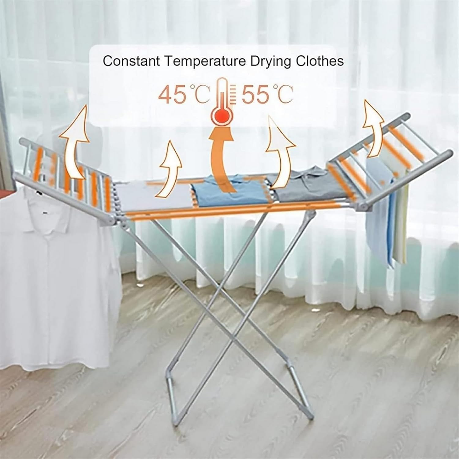 Portable Heated Airer Electric Clothes Drying Rack Energy Saving Folding Stand for Home Laundry Room. (A)