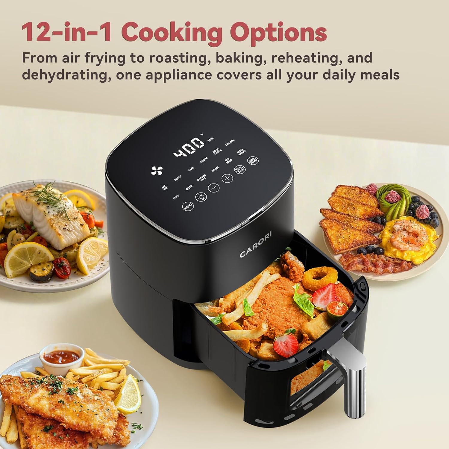 6QT Air Fryer with Viewing Window, 12 Cooking Presets, 1700W Fast & Even Cooking, Max 400℉ Crisping, Bake, Roast, Reheat & Dehydrate, Large Nonstick Basket, Dishwasher Safe