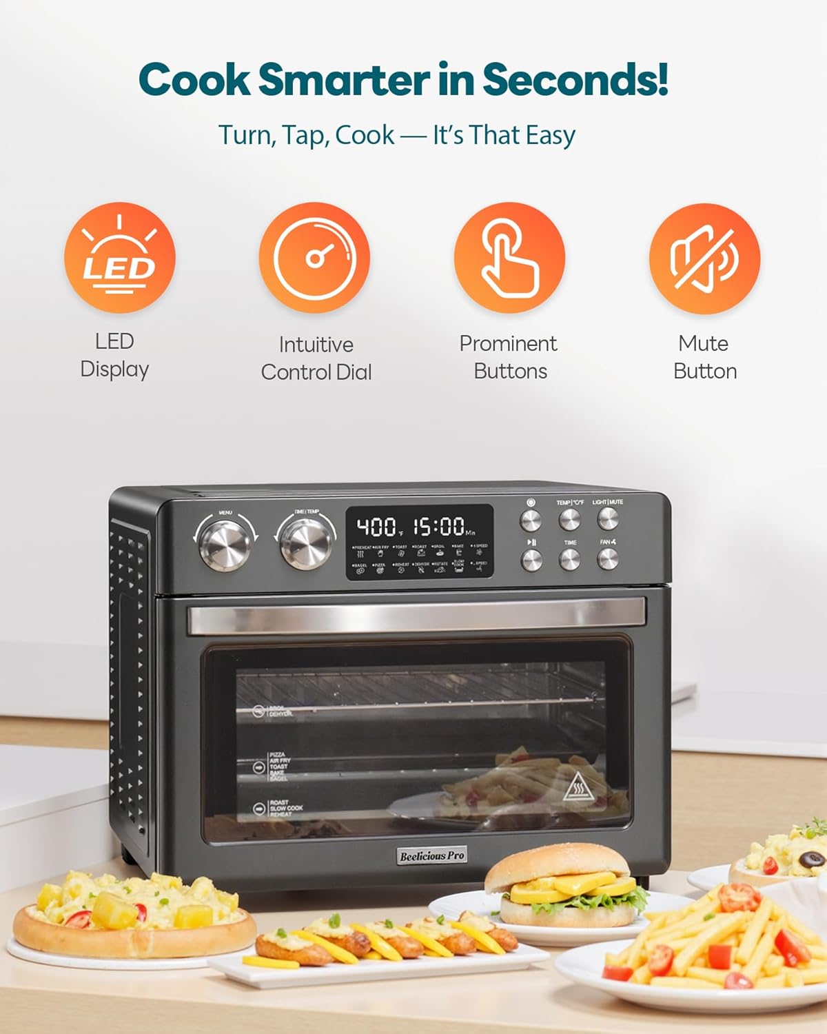 28QT Air Fryer Toaster Oven Combo, Large 12-in-1 Convection Countertop Oven with Next-Gen HeatWave Convection, 3-Layer Cooking, Rotisserie for Chicken, Fits 11