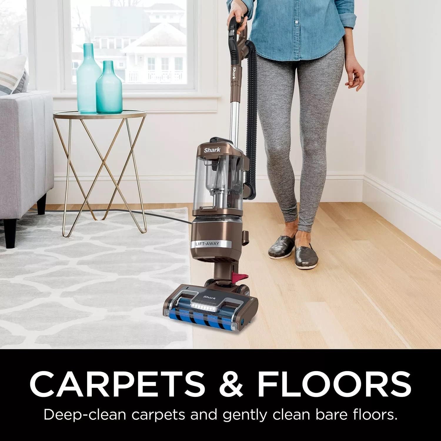 SHARK LA455 Rotator Vaccum Upright Vacuum with Self-Cleaning Brushroll Powerful Pet Hair Pickup and HEPA Filter, Lift-Away w/DuoClean, Brown