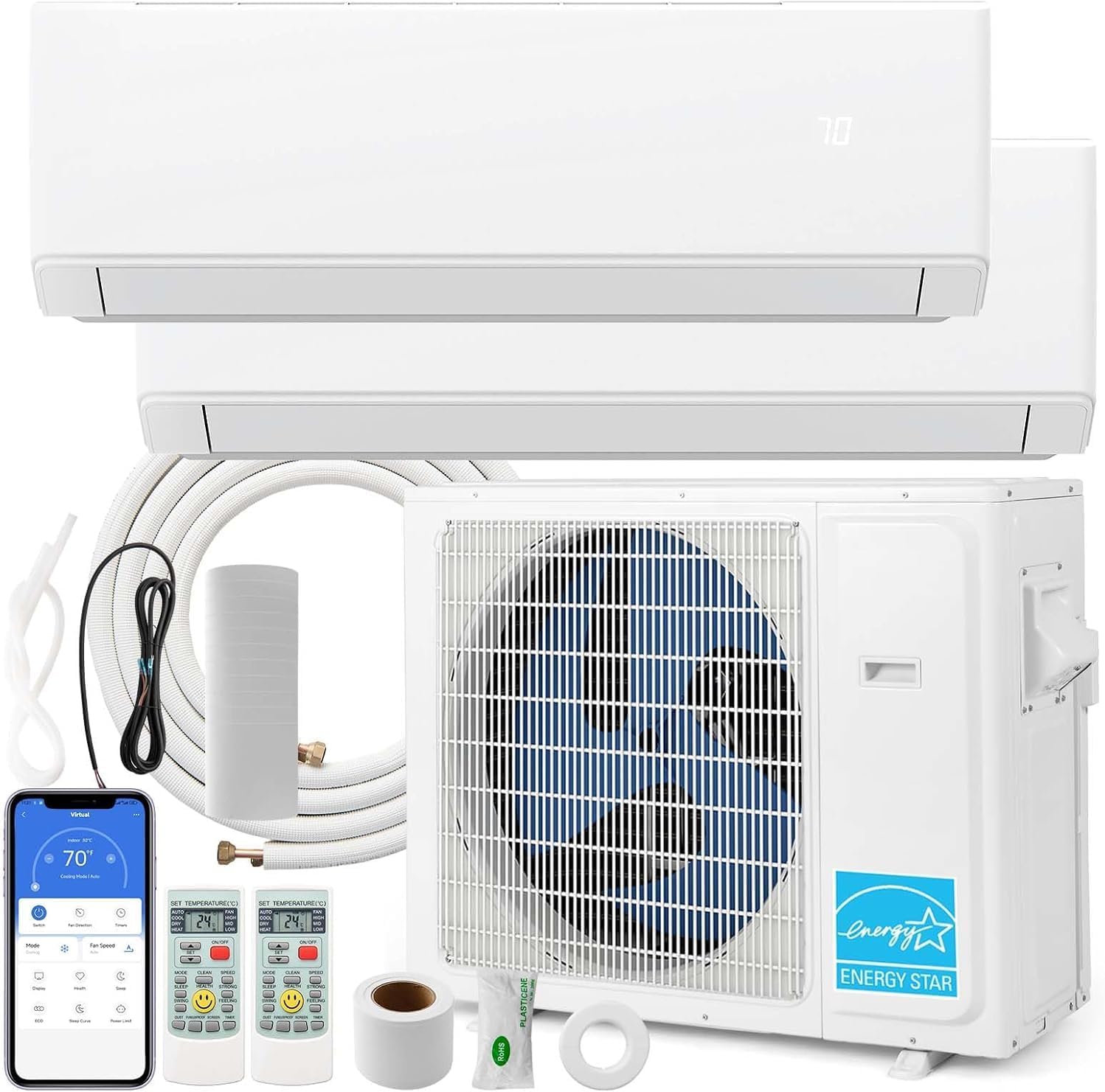 SIMOE 30K Dual 2 Zone 9,000 + 12,000 BTU Mini Split Air Conditioner Heat Pump, Heat Lower as -13°F, 23 SEER2, 208-230V, Wifi Enabled Multi Zone Ductless Pre-Charged Mini Split AC Work with Alexa