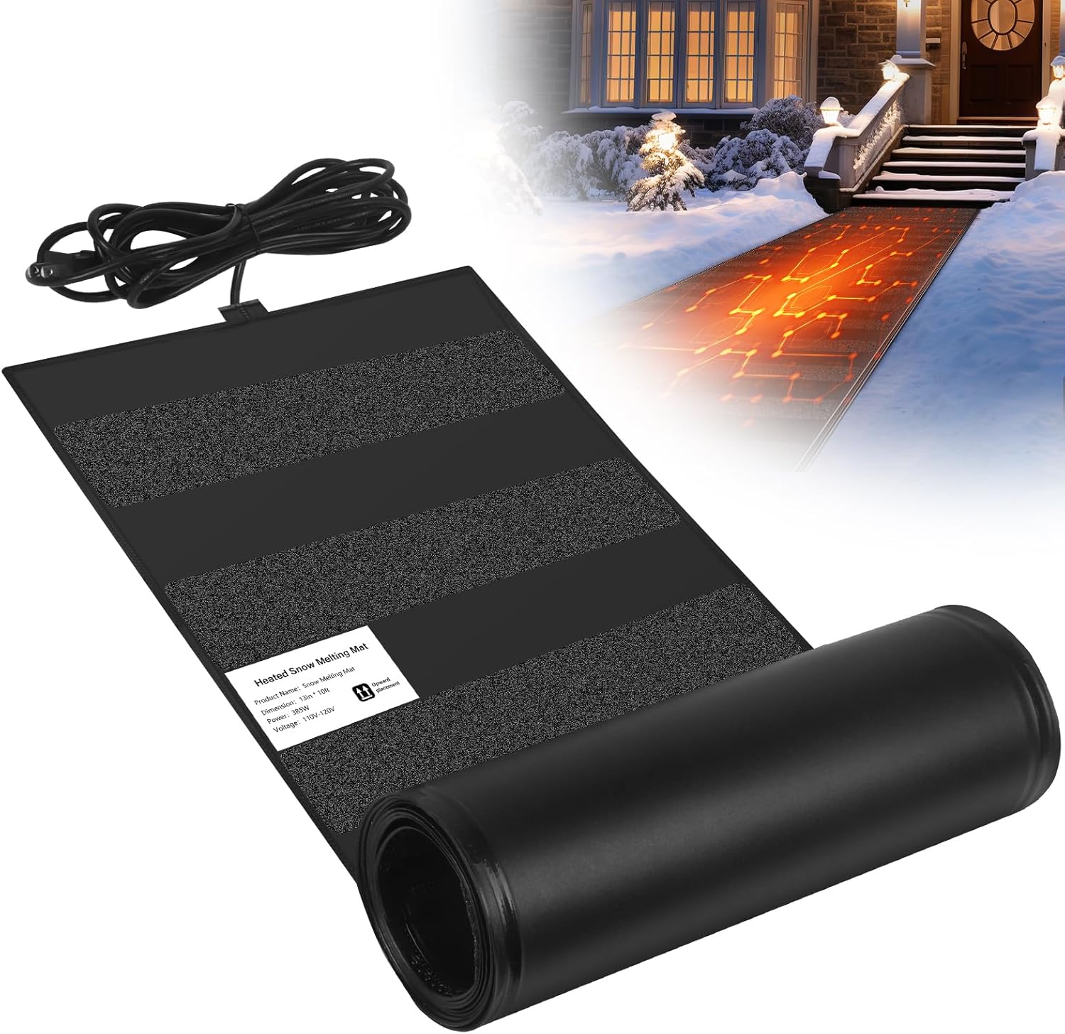 Heated Snow Melting Mats,13in x 10FT Heated Outdoor Mats for Winter Snow Removal,Snow and Ice Melting Mats for Proof and Sidewalks