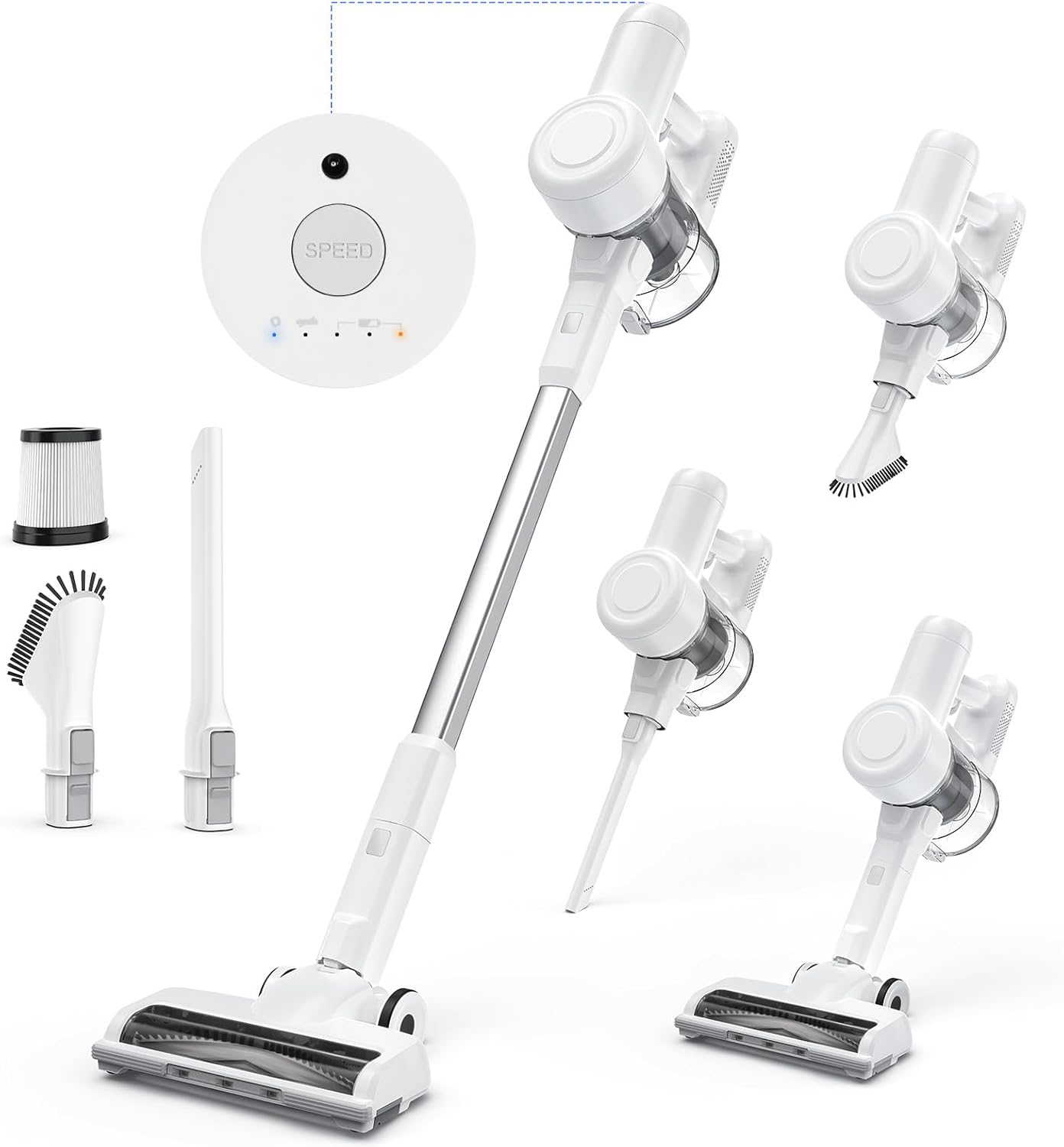 Stick Cordless Vacuum Cleaner Rechargeable Handheld 24KPa 45Mins HEPA LED for Carpet Hard Floor Pet Hair White