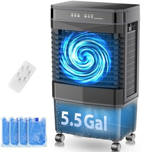 Auertech 5.5 Gal Swamp Cooler, 1800 CFM Portable Evaporative Air Cooler with 3 Speeds, Remote, 12H Timer, 120°Oscillation, Portable Air Coolers for Room, Garage, Bedroom