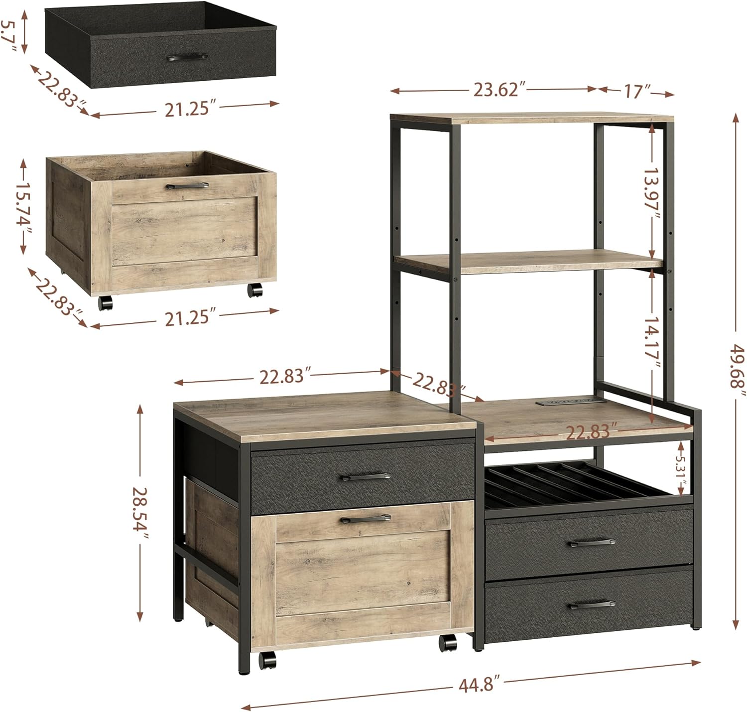 Mini Fridge Stand with Wine Rack, Kitchen Bakers Rack with Power Outlet, Microwave Oven Stand, Coffee Bar, Movable Drawers, for Dorm,Office, Grey HB04BXZ
