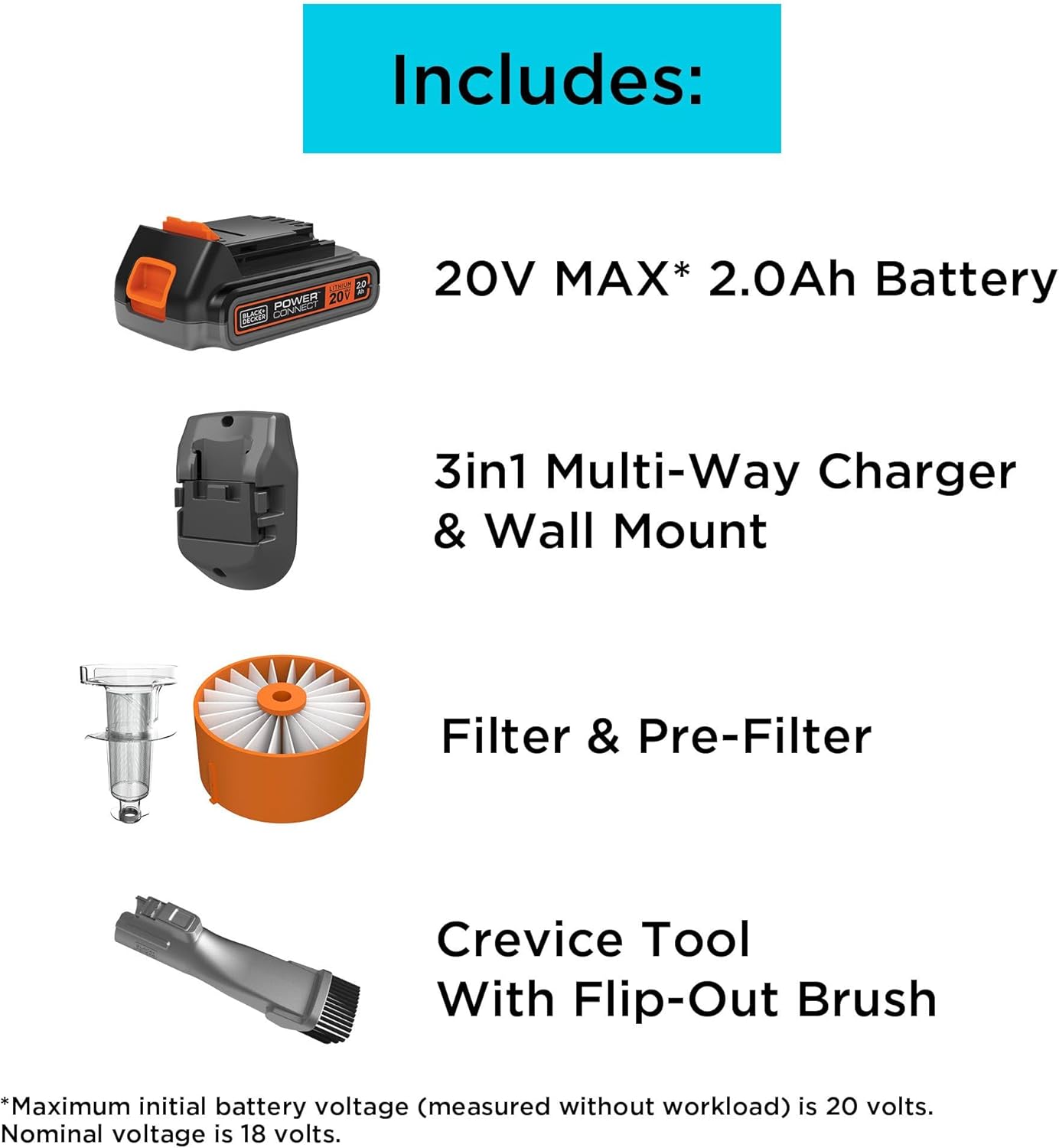 BLACK+DECKER POWERSERIES Extreme Cordless Stick Vacuum Cleaner with Removable 20V MAX Battery and Vacuum Accessories (BSV2020)