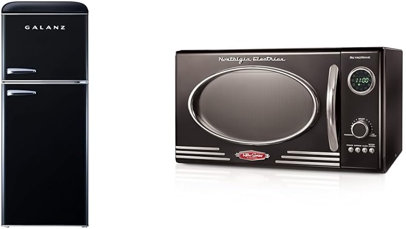 Galanz GLR46TBKER Retro Compact Refrigerator with Freezer Mini Fridge with Dual Door & Nostalgia Retro Countertop Microwave Oven - Large 800-Watt - 0.9 cu ft