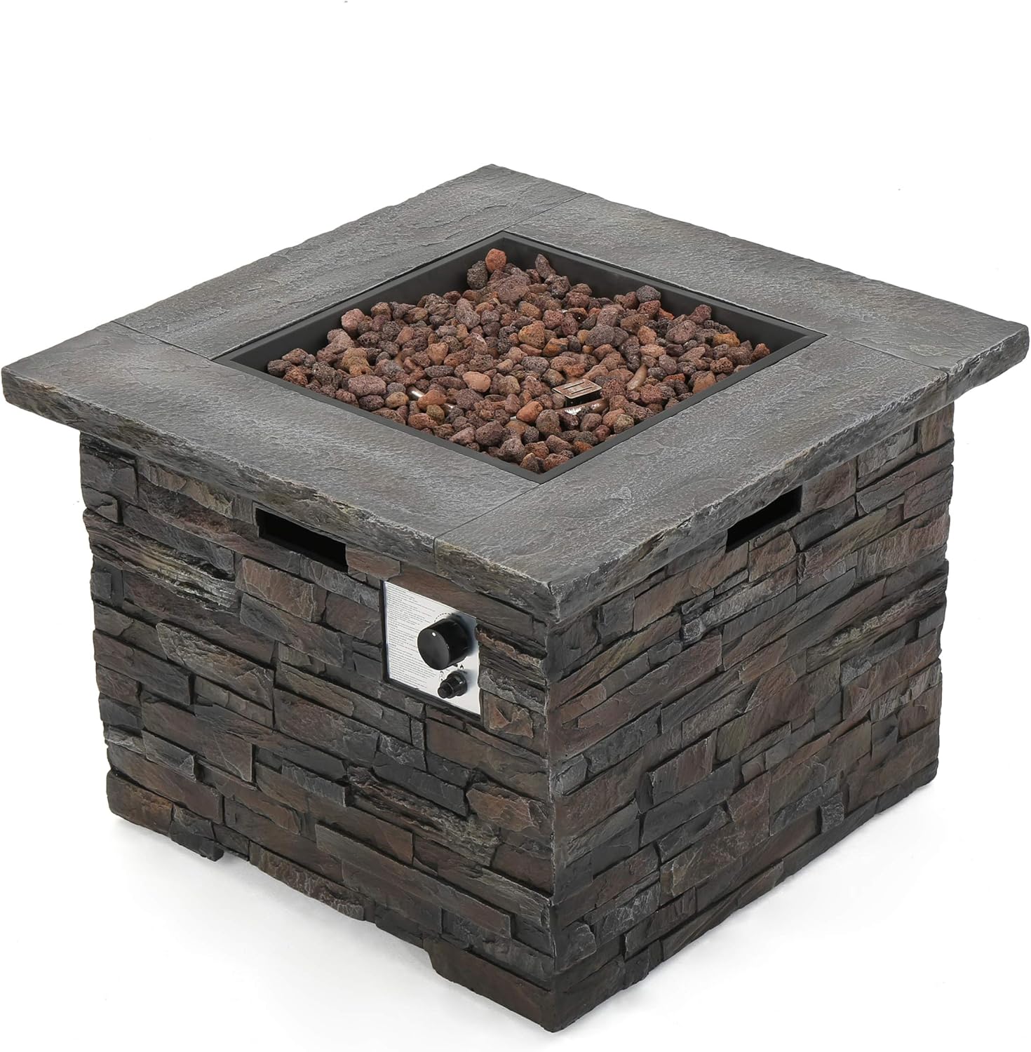 Outdoor Square Fire Pit, Natural Stone (Grey Stone/Square)