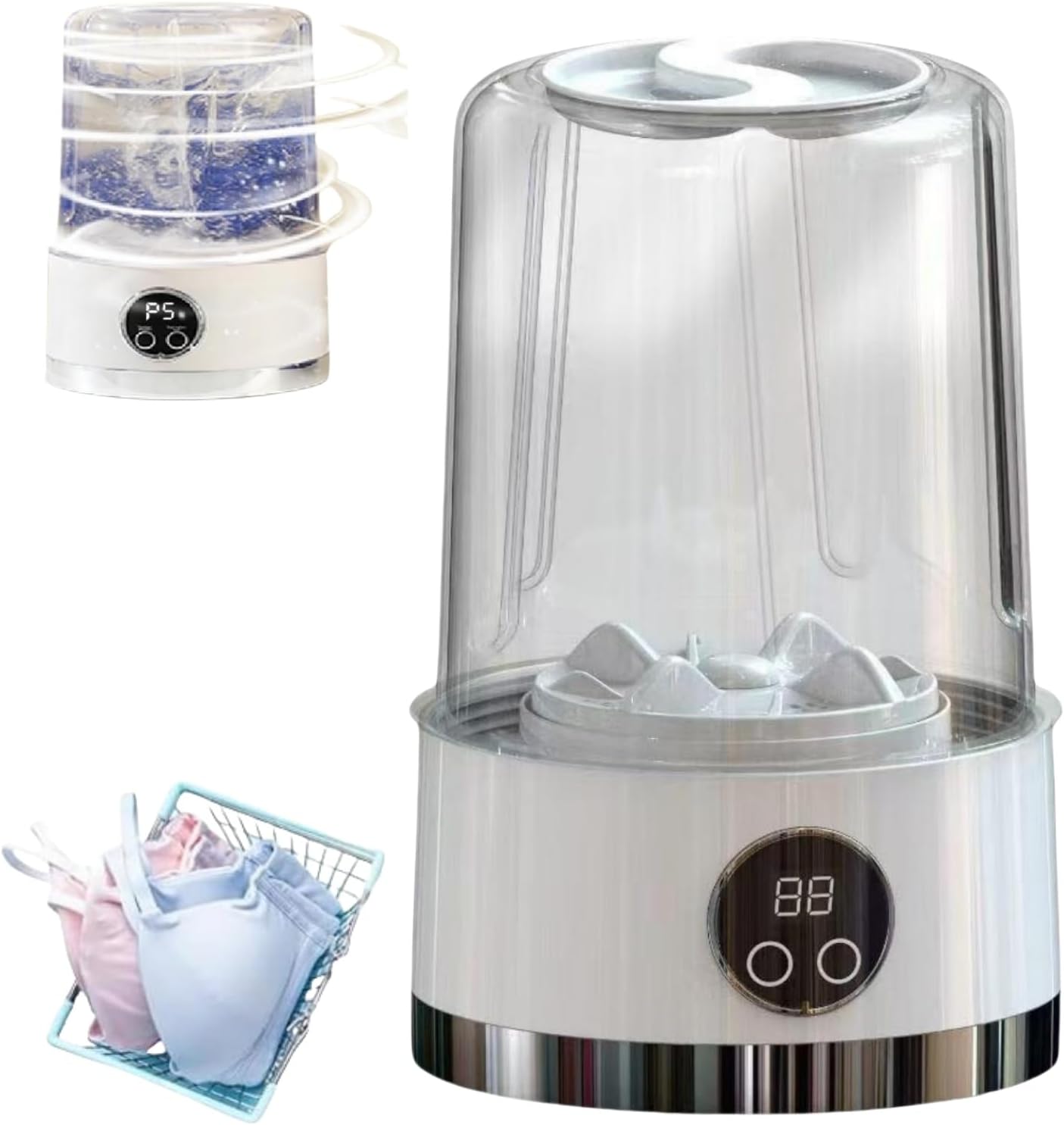 Mini portable washing machine, Rechargeable Cordless Mini Washer for Underwear, 3000mAh Battery, Gentle Powerful Cleaning, Compact for Apartment, Wash underwear and socks, men and women gift (white)