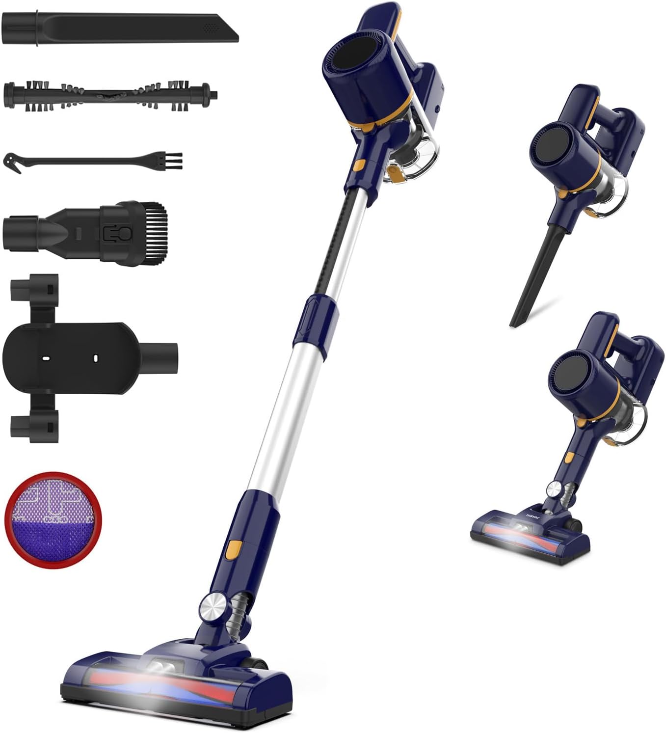 N7S Cordless Vacuum Cleaner, 6-in-1 Lightweight Stick Vacuum with Powerful Suction, 6-Cell 2200mAh Rechargeable Battery, Handheld Vacuum Cleaners for Pet Hair, Carpet, Floor (Indigo)