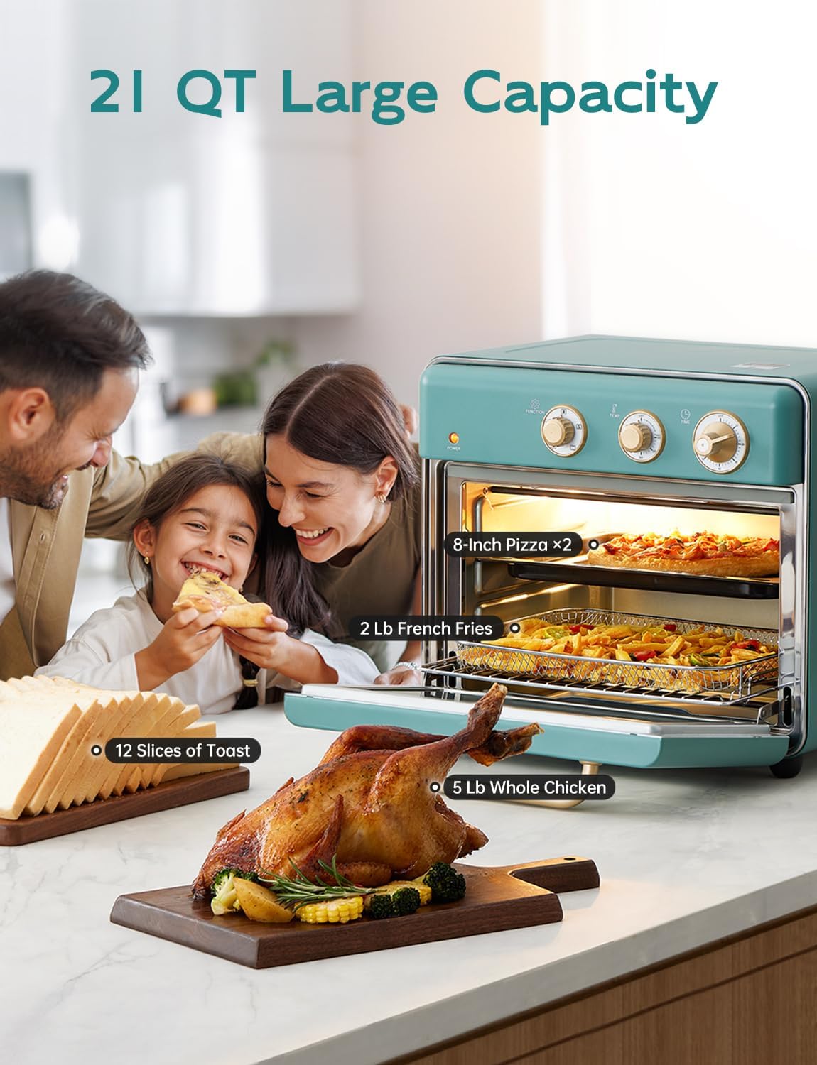 Neretva [21 QT& 6-in-1] Toaster Oven & Air Fryer, Compact Toaster Ovens Countertop with 5 Slices 1500W Rapid Heat Air Fryer Toaster Oven Combo Stainless Steel for Bake/Toast/Broil/Air Fryer/Defrost
