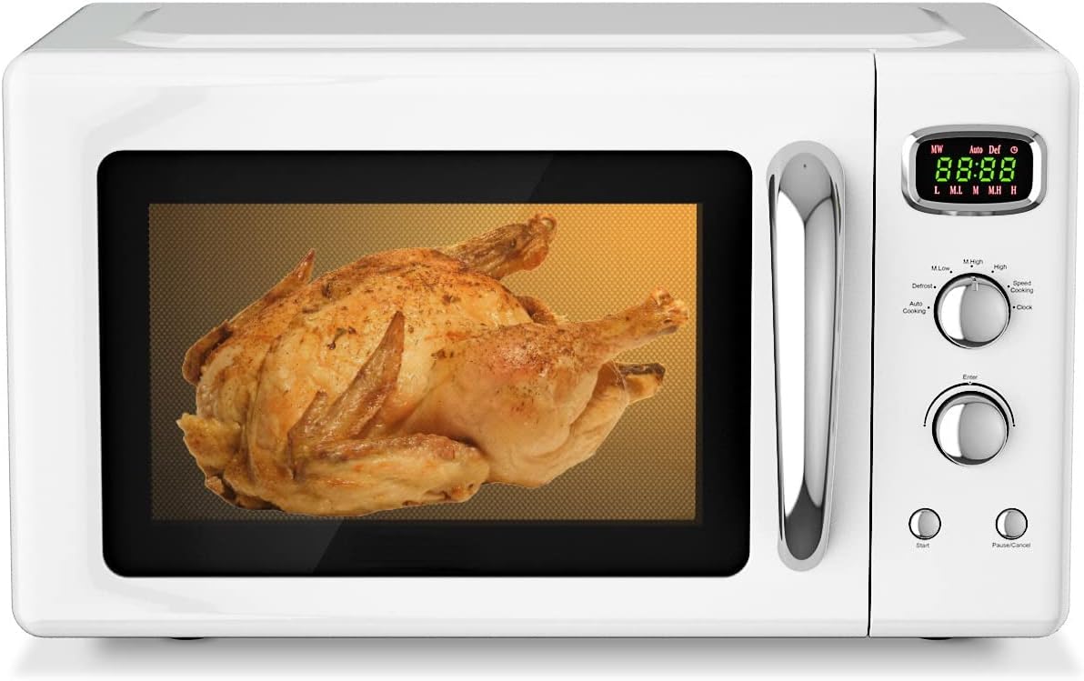 MAT EXPERT 0.9 Cu.ft Microwave Countertop, Digital Timing & 5 Micro Power, 25L Small Microwave w/Glass Turntable & 6 Preset Buttons, Delayed Start Function, 900W Mini Microwave w/Child Lock