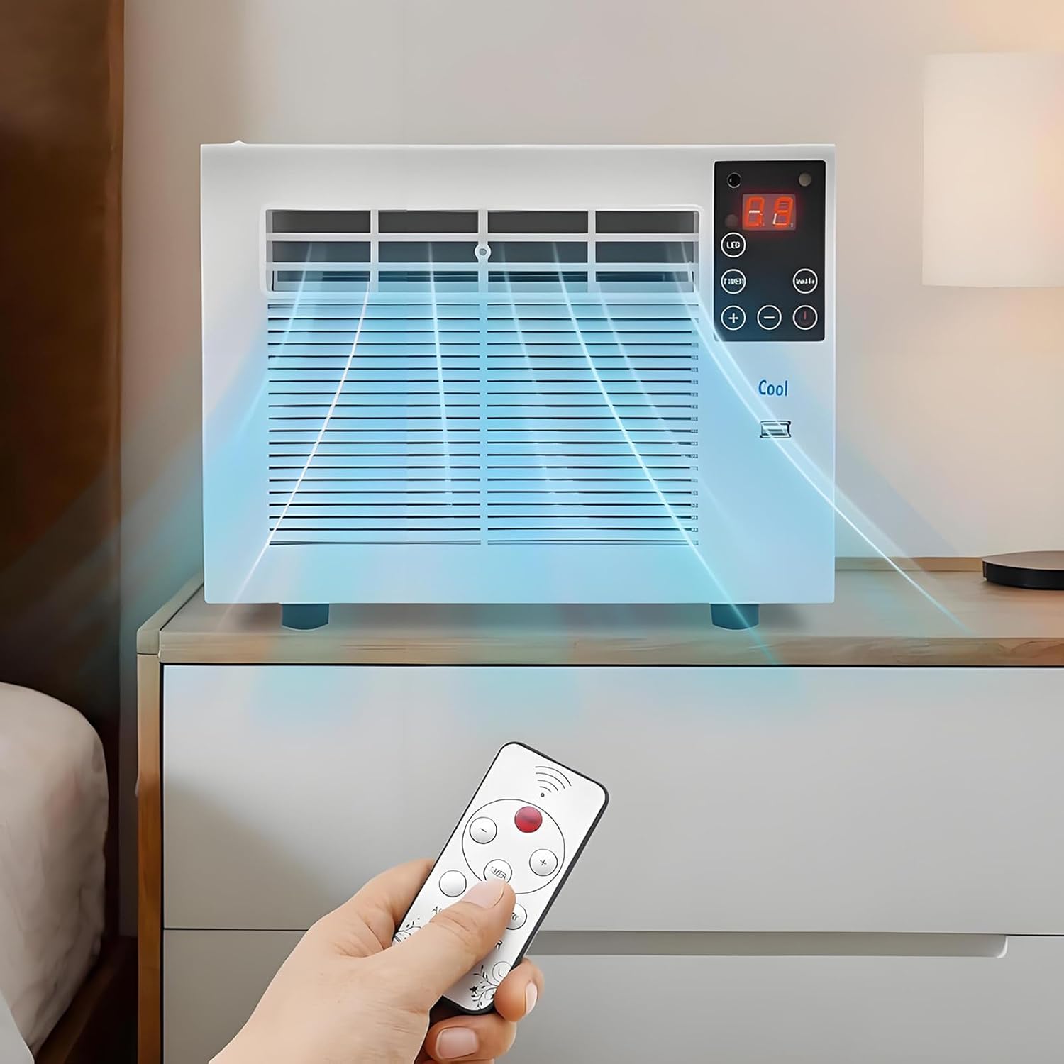 2-in-1 Portable Air Conditioner Compact Size Dehumidifier Mini Air Cooler with Remote Control & 1-12h timer & LED Light Cold AC Unit Personal Air Cooler for Home Bedroom Office