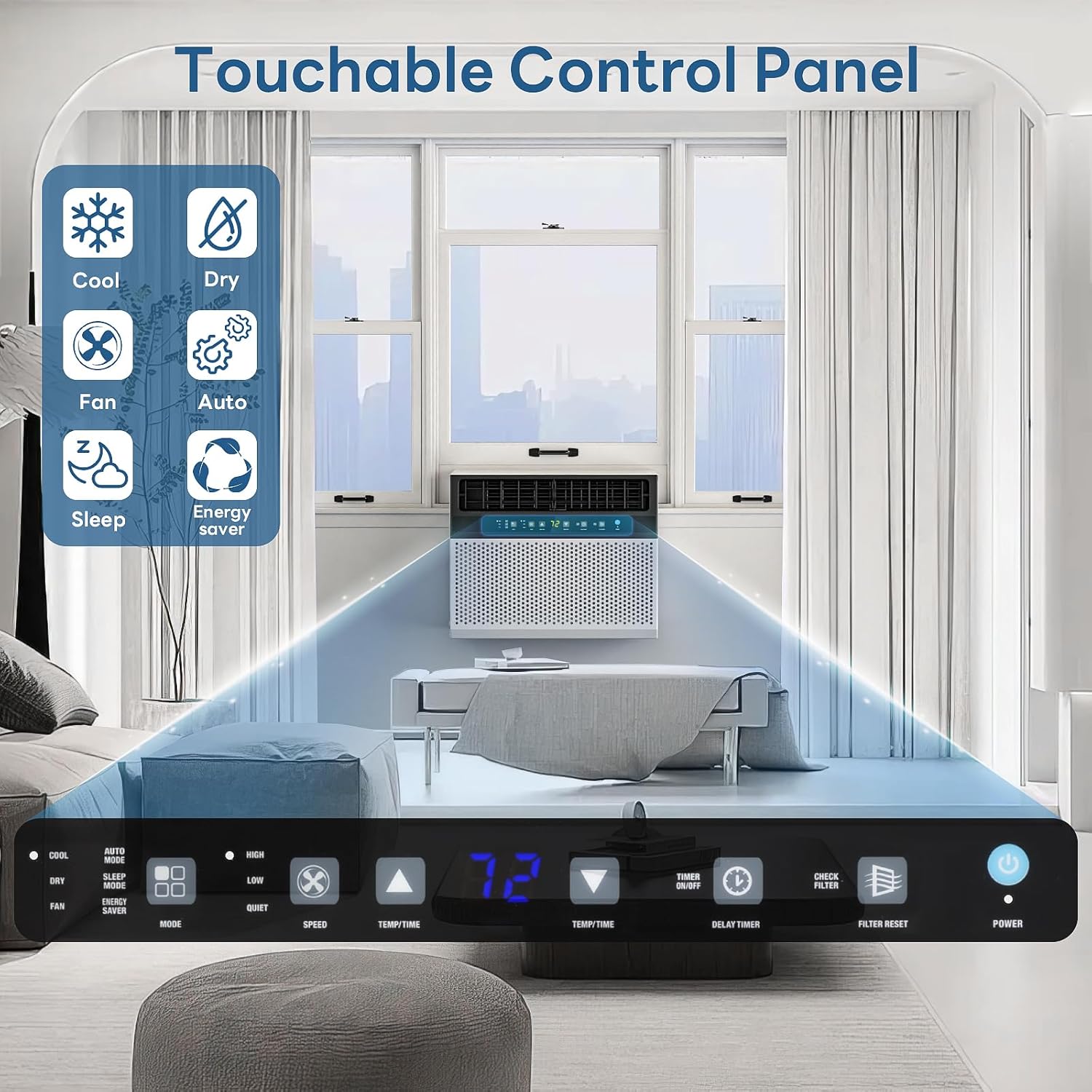 ZAFRO 12000BTU U-Shaped Window Air Conditioner Cools up to 550 Sq.Ft., Ultra Quiet Energy-Efficient Cooling, With Remote Control, White