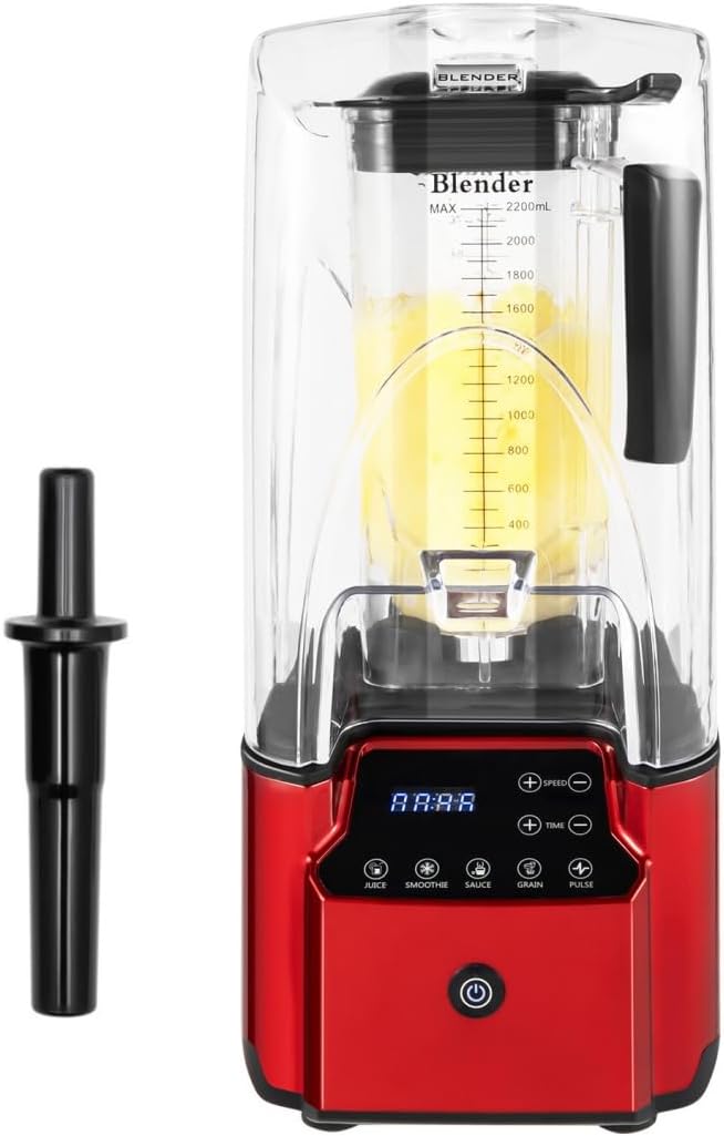 Commercial Blender 2200W Blender Fruit Juicer Smoothie with Soundproof Cover Blender & 4 Preset Speeds 74-oz Large Capacity Blenders for Milkshakes, Ice Cream, Juices, Strong & Quiet