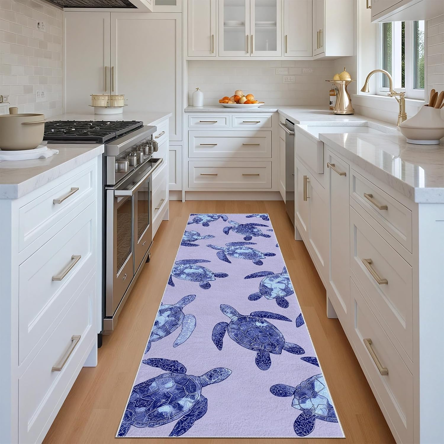 Hallway Runner Rug 3x12 Washable Rugs, Marine Life Turtle Purple Non Slip Runner Rug Floor Carpet Abstract Turtle Kitchen Mat for Hallways Entryway Laundry Room Bathroom Rugs