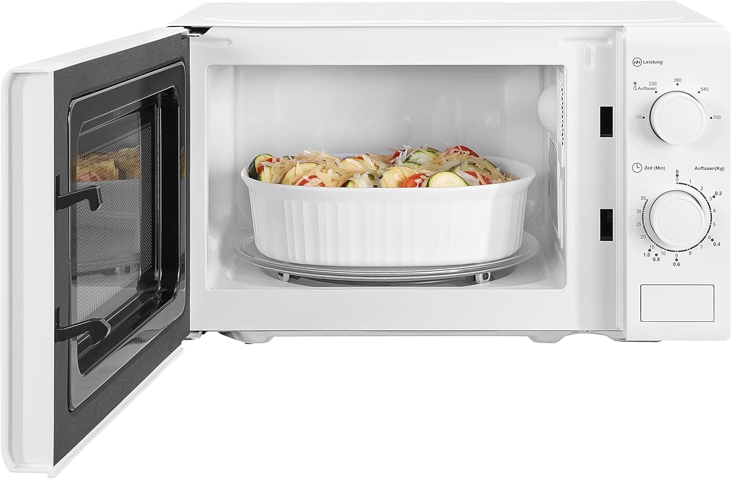 Exquisit MW900-030 Stand Mikrowelle, 44 cm breit, 700W, 20L, 5 Leistungsstufen, white