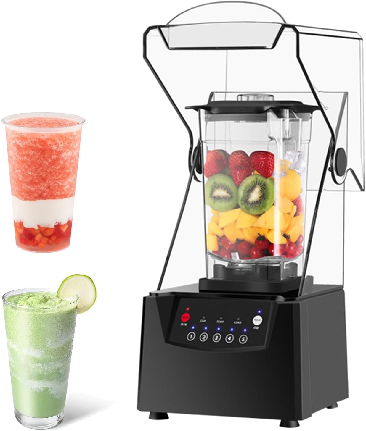 Commercial Smoothie Blender, 1.8L Professional Electric Smoothie Maker with Soundproof Cover, 2600W Countertop Blender with Smart Touch Screen, Fruit Juicer Ice Crusher, for Shakes and Smoothies
