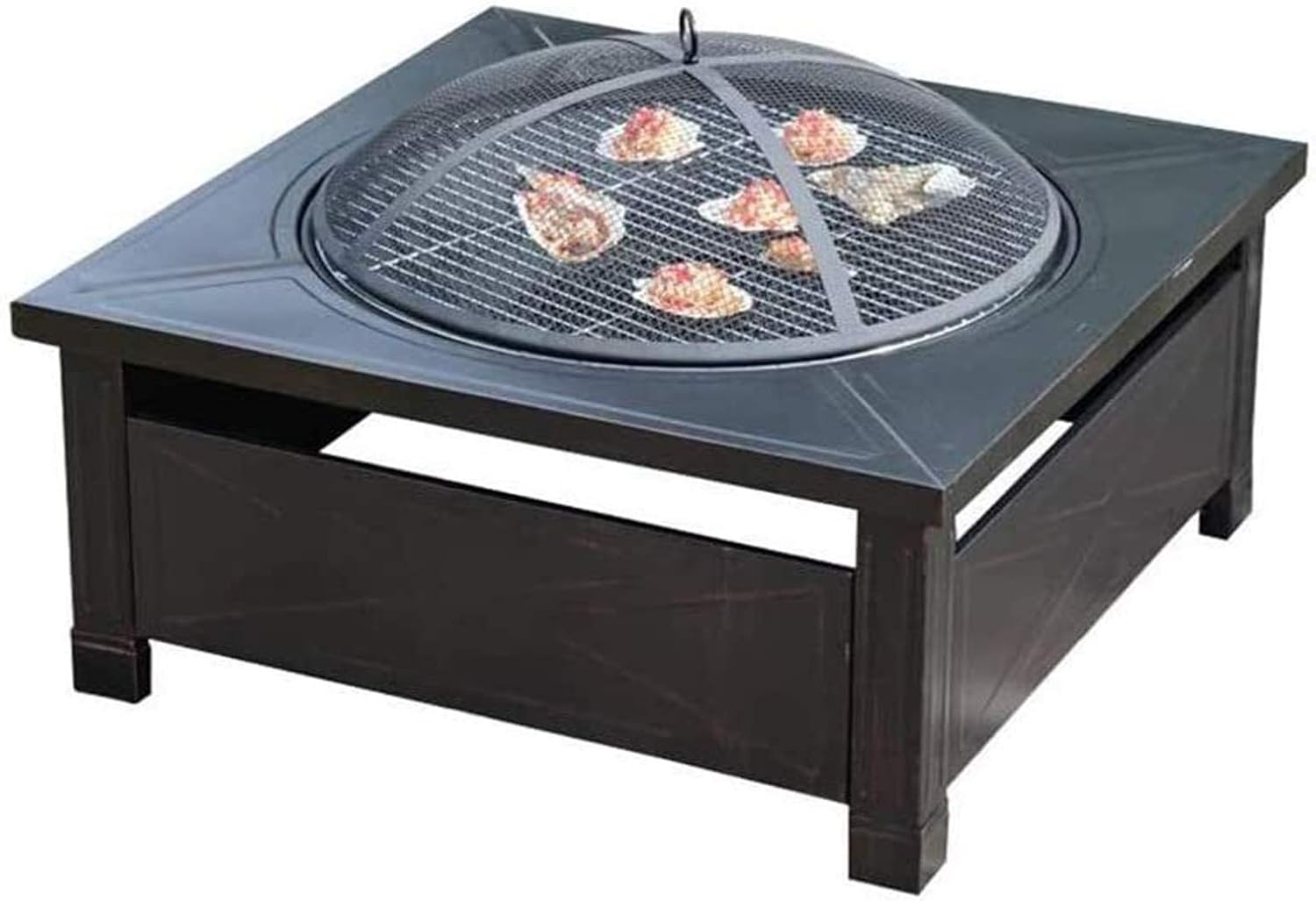 Outdoor Fire Pit Outdoor Fire Pit Metal Square Firepit Patio Stove Wood Burning BBQ Grill Fire Pit Bowl with Spark Screen Cover