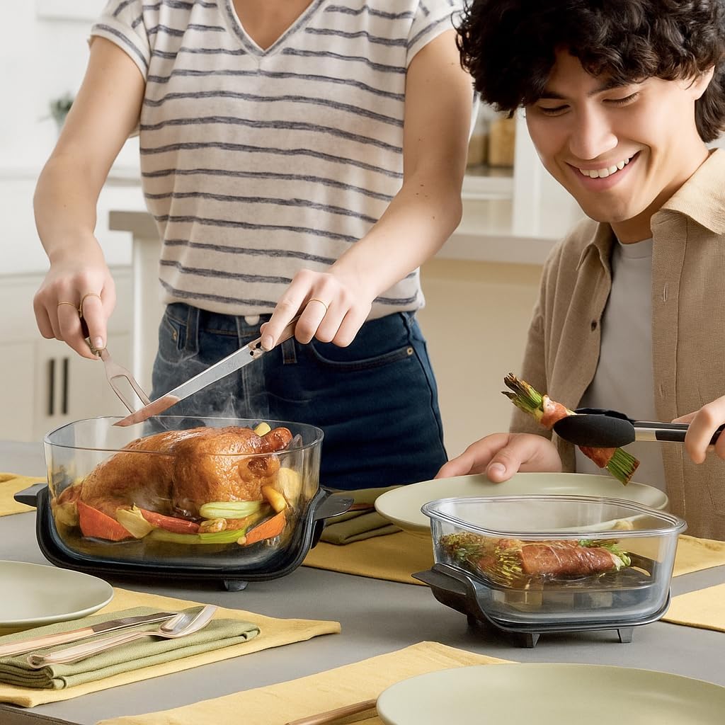 Ninja Crispi 5-in-1 Portable Glass Air Fry Cooking System, 3 Containers & Cover 4-QT, 2.5QT 6-CUP Containers ALL IN ONE