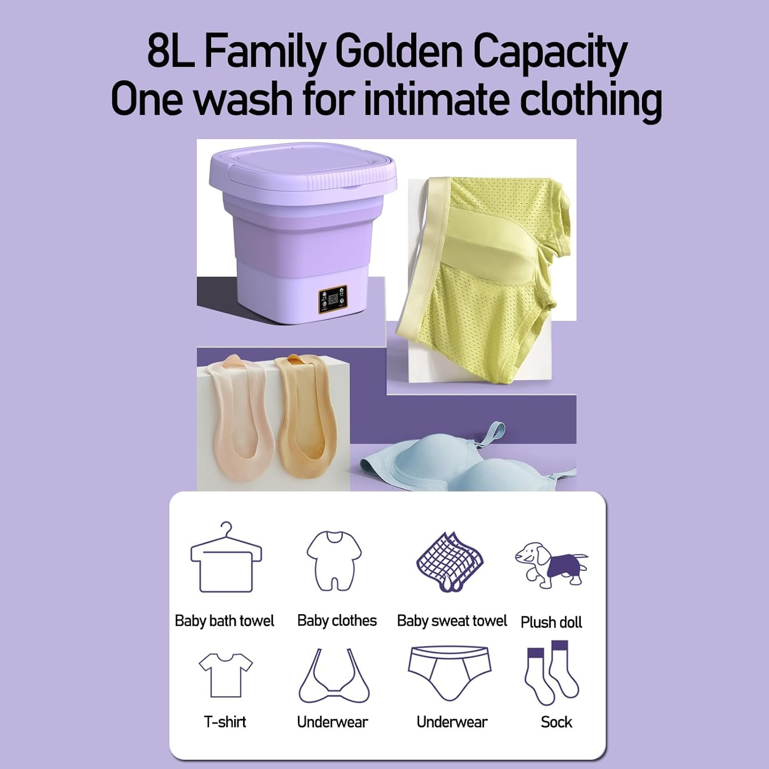 DELURA Portable Washing Machine, Mini Washing Machine Foldable Laundry Tub, Portable Small Washing Machine, Suitable for Socks Underwear or Small Items, Travel Business or College Guest Room