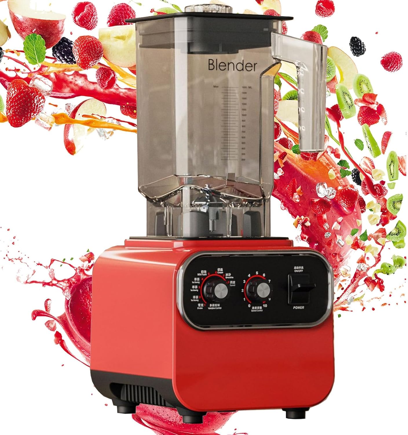 1600W Automatic Program Professional Commercial Blender Mixer Juicer Food Processor Ice Smoothies (Color : Red, Size : 110V)
