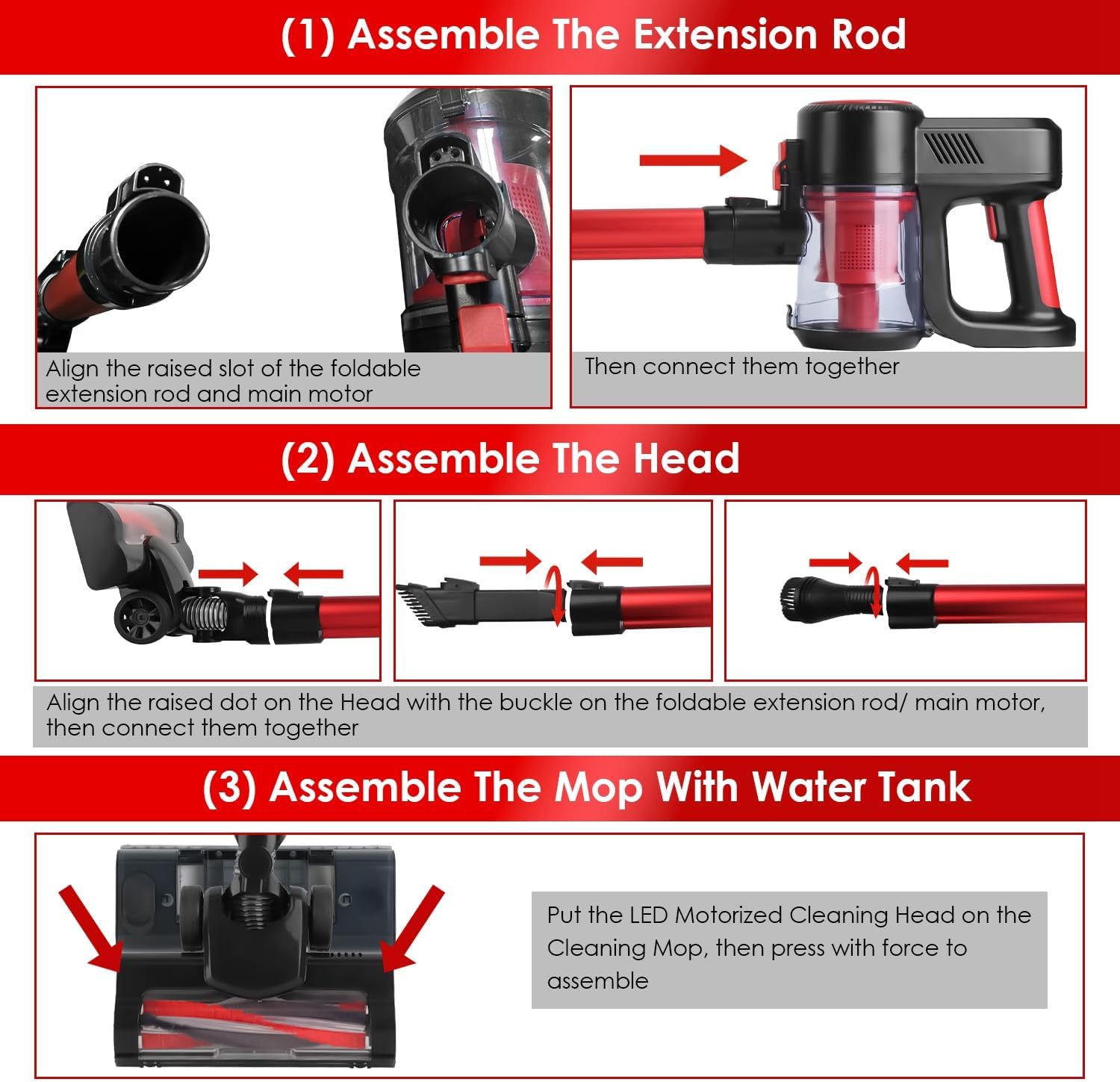 KOCASO Cordless Vacuum Cleaner - Powerful 12000PA Suction, Lightweight Rechargeable Stick Vacuum, 2 Adjustable Speeds, 4 Versatile Cleaning Tools, LED Light, 180° Foldable Design for Home & Car Use