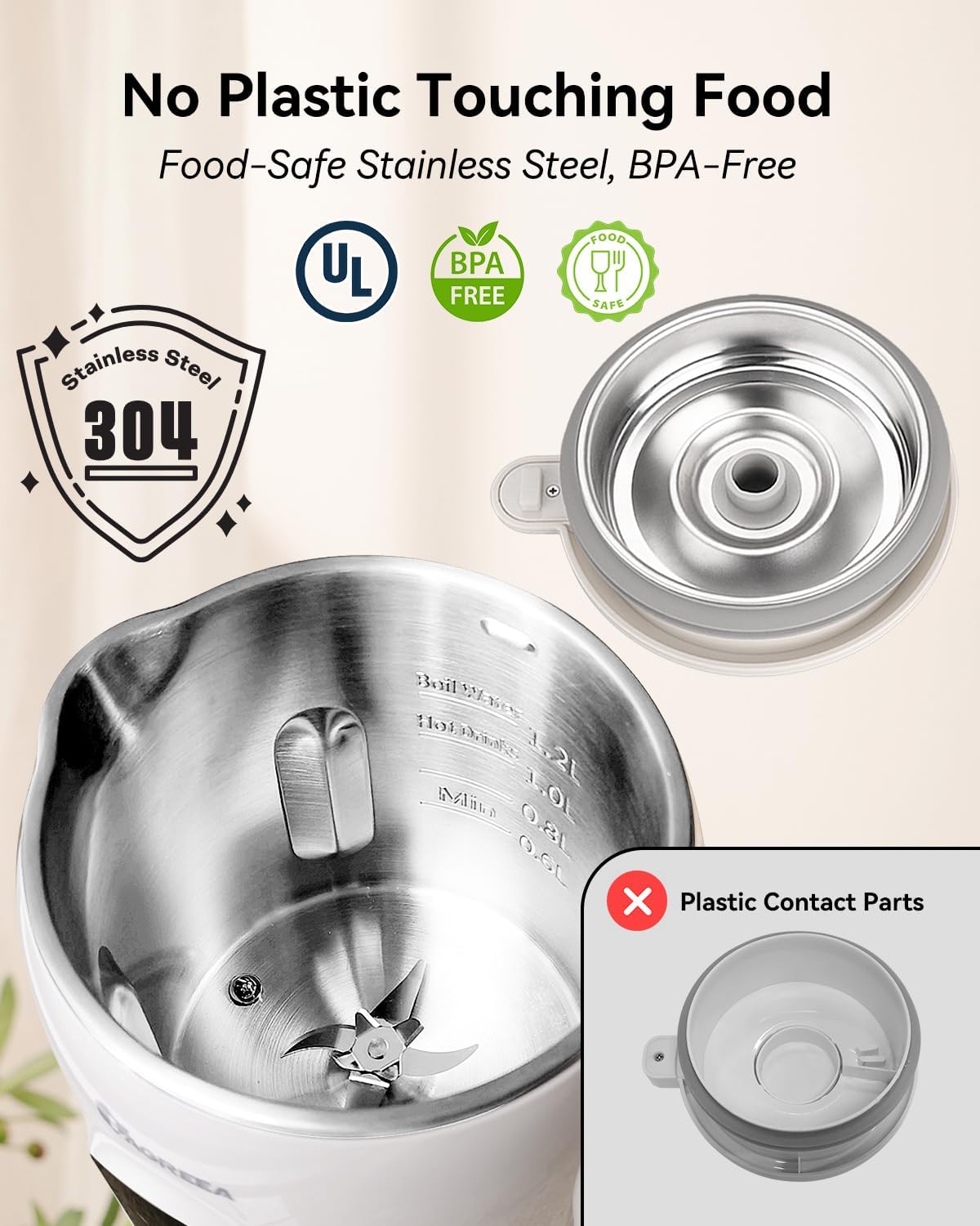 IAGREEA 35oz Nut Milk Maker Machine 304 Stainless Steel Lid BPA Free, 10-in-1 Soy Milk Maker for Homemade Milkshake/Nut/Oat/Plant-Based Drink, 10 Blades Blenders with Delay Start/Boil Water/Self Clean