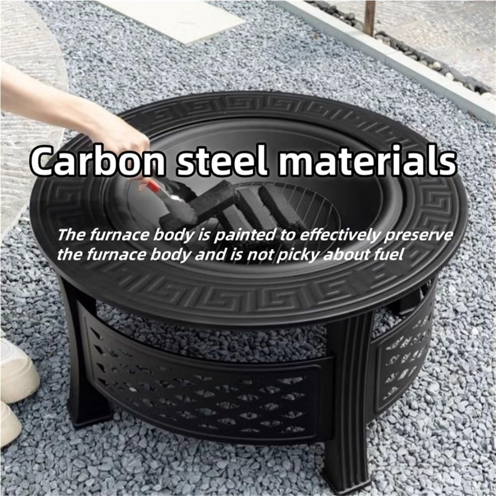 Wood Burning Firepits for Outside, Round Multi Function Fire Pits for Outside, Fire Pit for Home Barbecue, Camping, Fire Pit Table with Protective Cover and Fire Hook