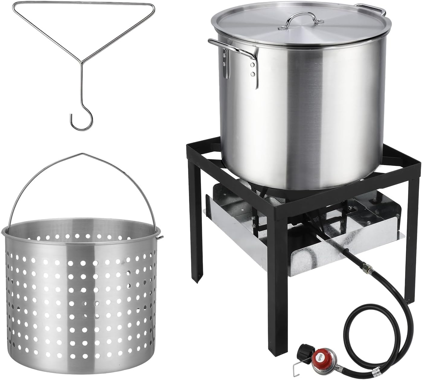 Bonnlo 60QT Turkey Fryer & Crawfish Boiler w/ 150,000 BTU Propane Burner Set, Aluminum Seafood Boil Pot w/Basket, Crab Boil Pot, Crab Steaming, Outdoor Cooking Deep Fryer w/ 10 PSI Regulator & Hose