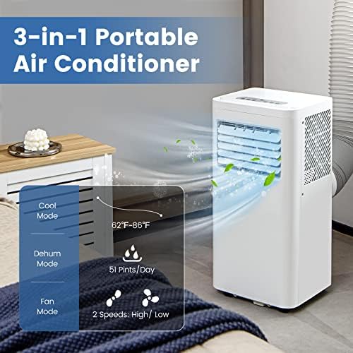 GOFLAME 3-in-1 Portable Air Conditioner, 5000 BTU AC Unit with Fan & Dehumidifier, Quiet AC 1-24H Timer, LED Display, 2 Fan Speeds, 4 Wheels, Remote Control, Exhaust Hose, White