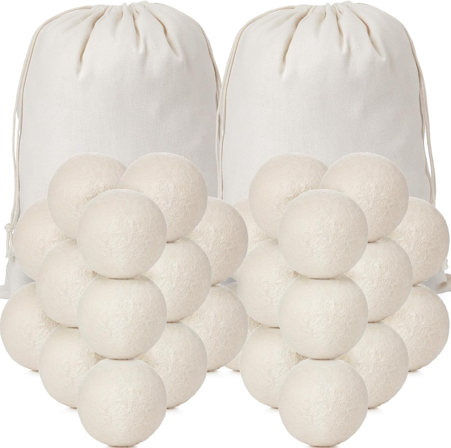 Roowest 46 Pcs Wool Dryer Balls Set Reusable Laundry Wool Balls with Muslin Bags Fabric Softener Anti Wrinkle Anti Static Saving Energy and Time