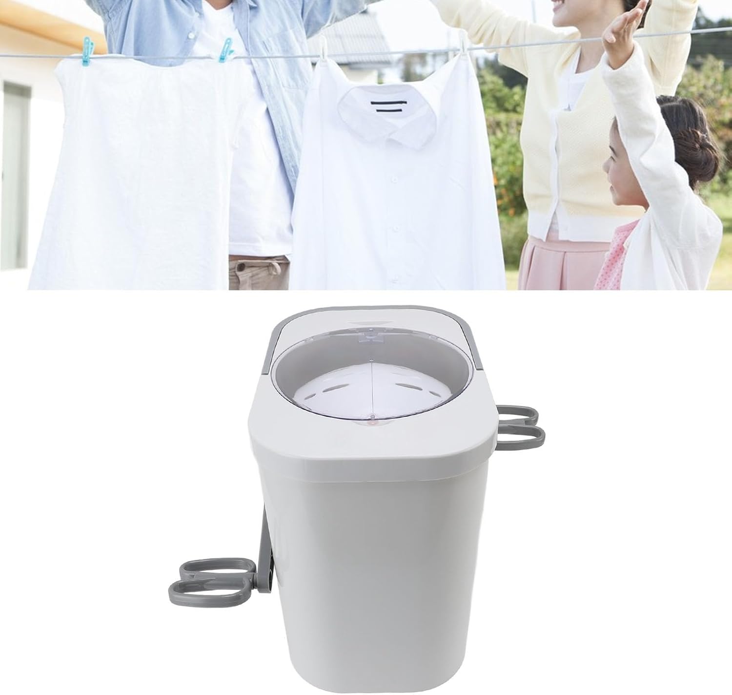 Luqeeg Hand Crank Clothes Washing Machine, Manual Non Electric Compact Laundry Washer for Apartment RV, with Built in Pump Drain 8 LBS Capacity Spinner