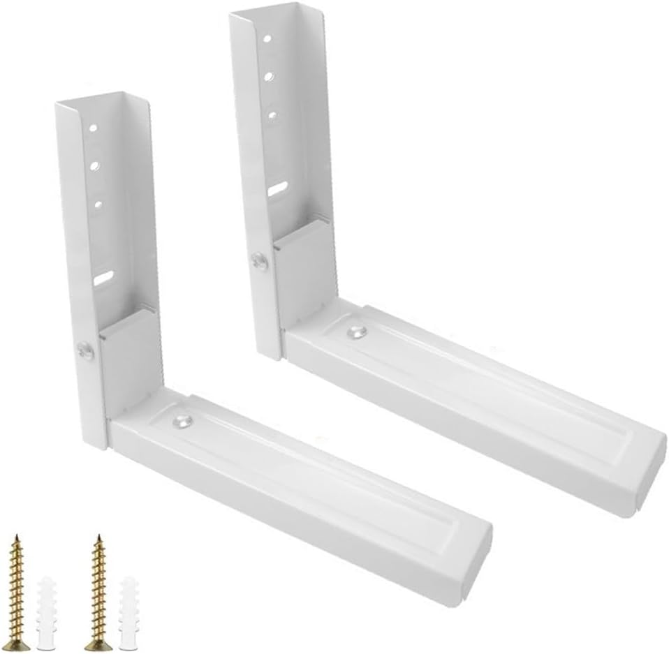 2PCS Wall-Mounted Microwave Brackets Heavy Duty Foldable Adjustable Stainless Steel Space-Saving Kitchen Wall Storage 25kg Load Rustproof Ventilated Oven Mounting Hardware(white)
