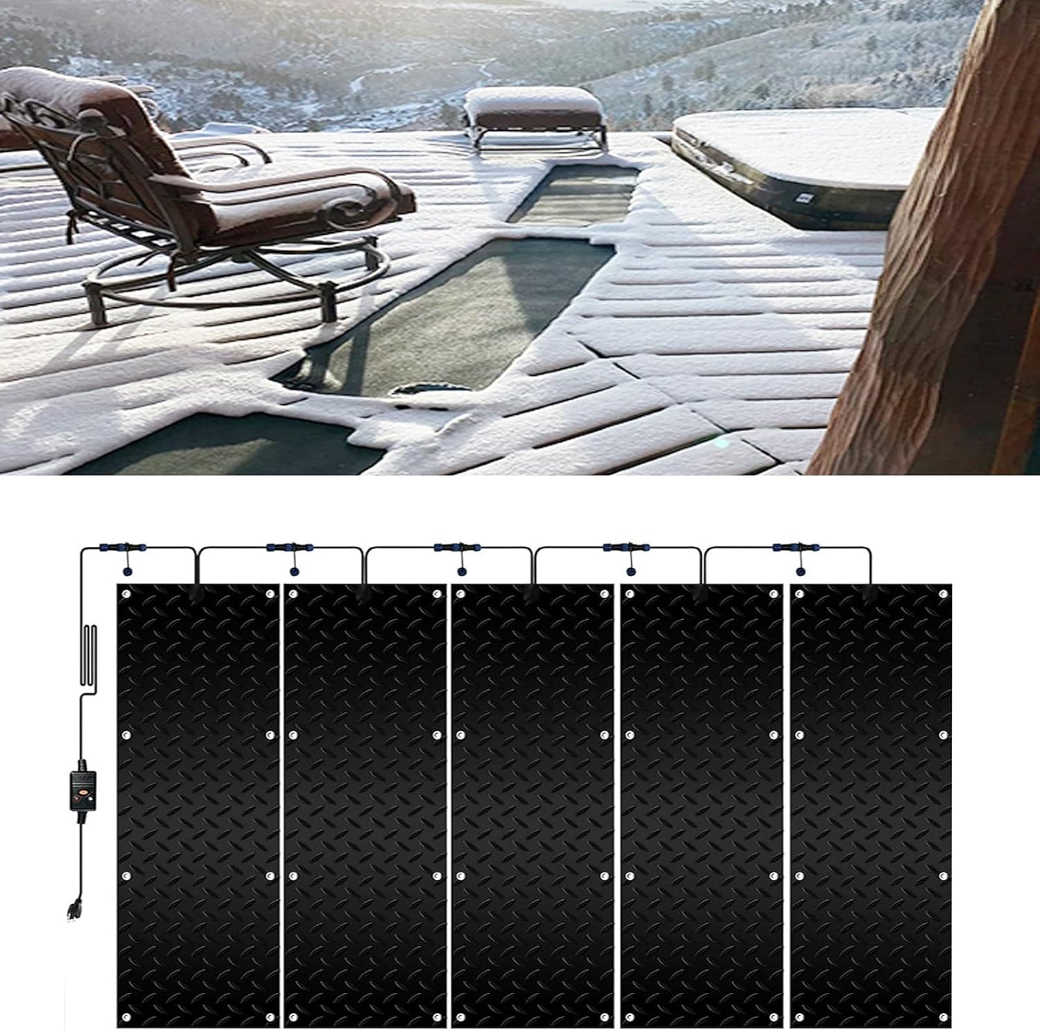 Outdoor Snow Melting Mats, Stair Heated Snow Melting Mats, Heated Snow Melting Mats, Winter Stairs 1/2/3 4/5pcs Outdoor Anti-skid Ice Heated Rubber Mats for Driveways, Walkways, Deck and Sidewalks(5 P