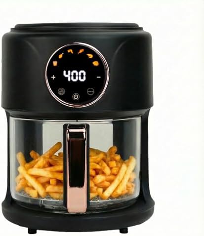 4.7QT Glass Air Fryer, 360° Viewable Glass Air Fryer Non Toxic, 6-IN-1 Preset Cook Modes, Digital Display, Adjustable Temp 100F - 400F, Nonstick, Dishwasher Safe, Black