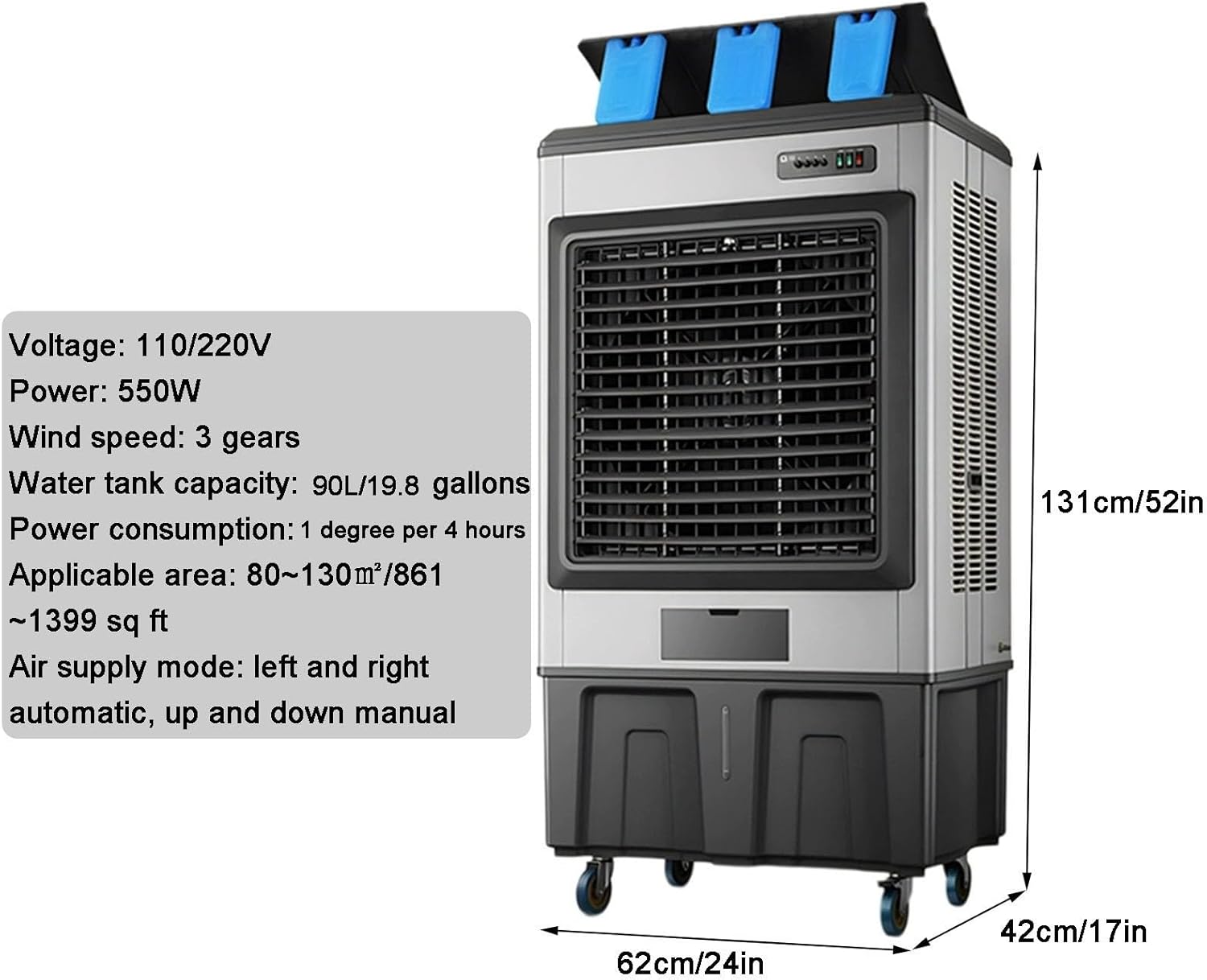 Portable Evaporative Air Cooler, Swamp Cooler Air Conditioner with 4 Ice Packs and 3 Speeds, Portable Ac for Outdoor, Office, Home