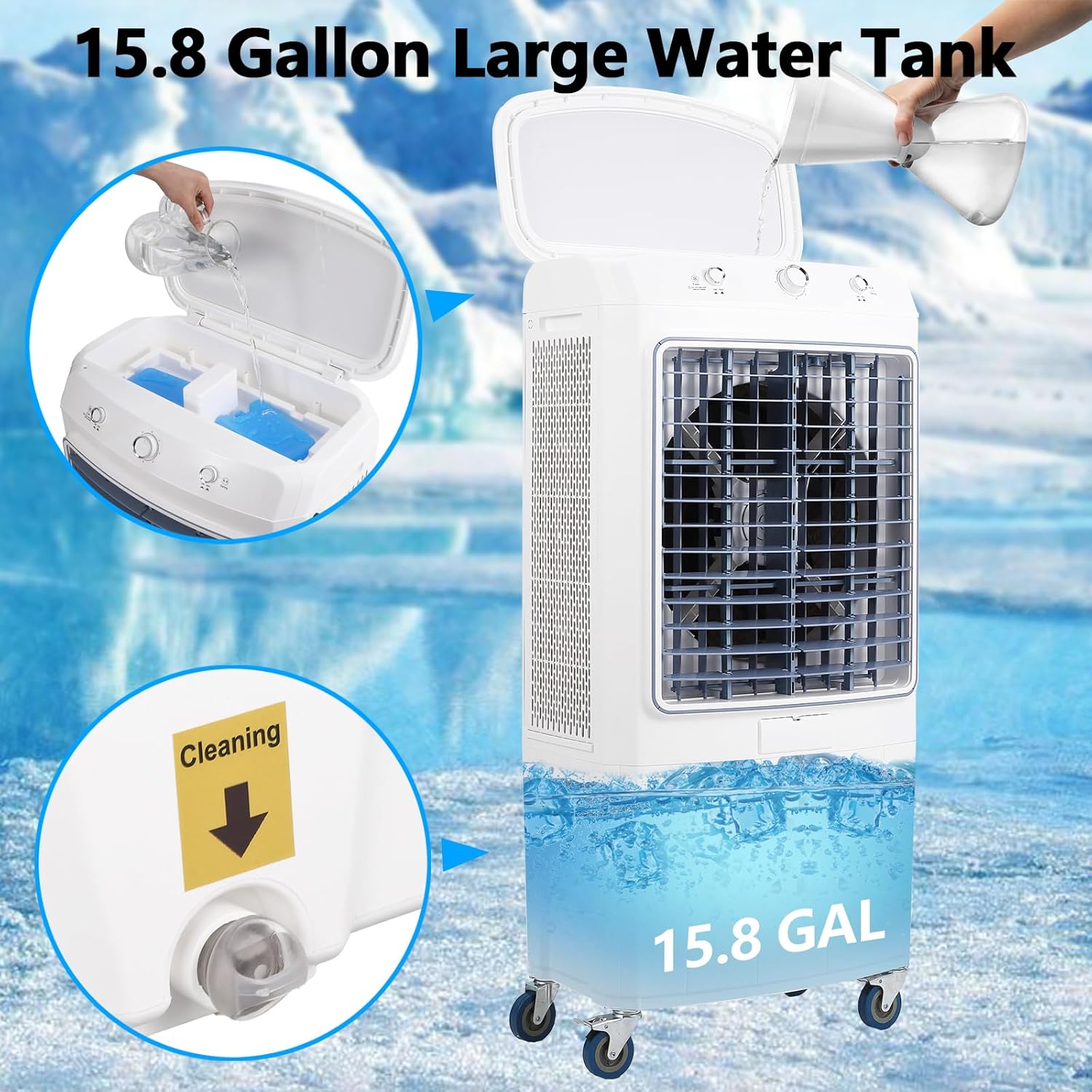 4100CFM SwiftCool Swamp Cooler with Remote, 4 Ice Packs, 3 Modes & Speeds for Indoor Outdoor Use - 15.8 Gallon