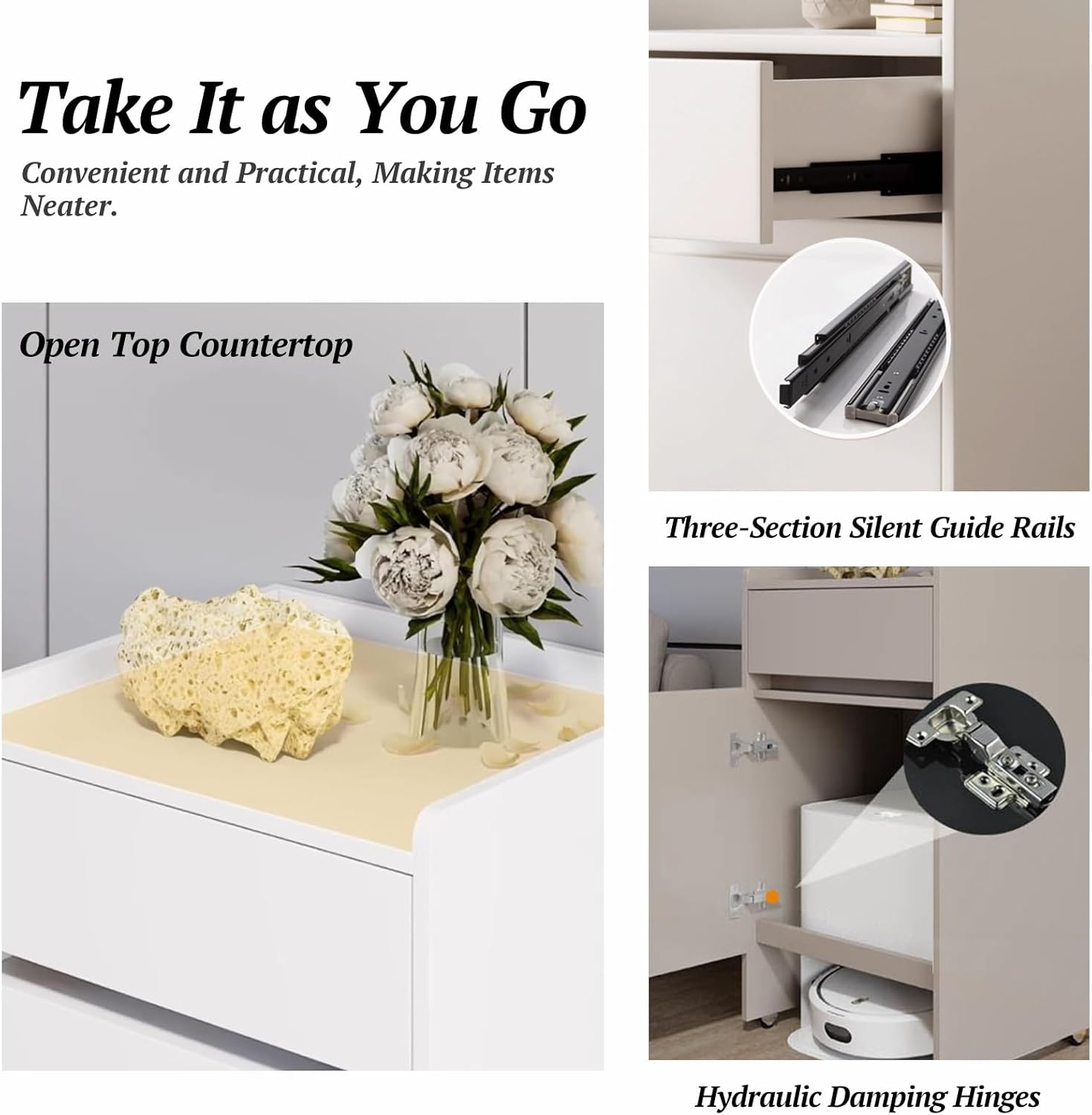 Mobile Sweeper Robot Storage Cabinet Shelf Narrow Corner Hidden Robot Vacuum Stand Storage Cabinet with Wheels Wood Freestanding Rack Space Saver for Home Office(Natural)